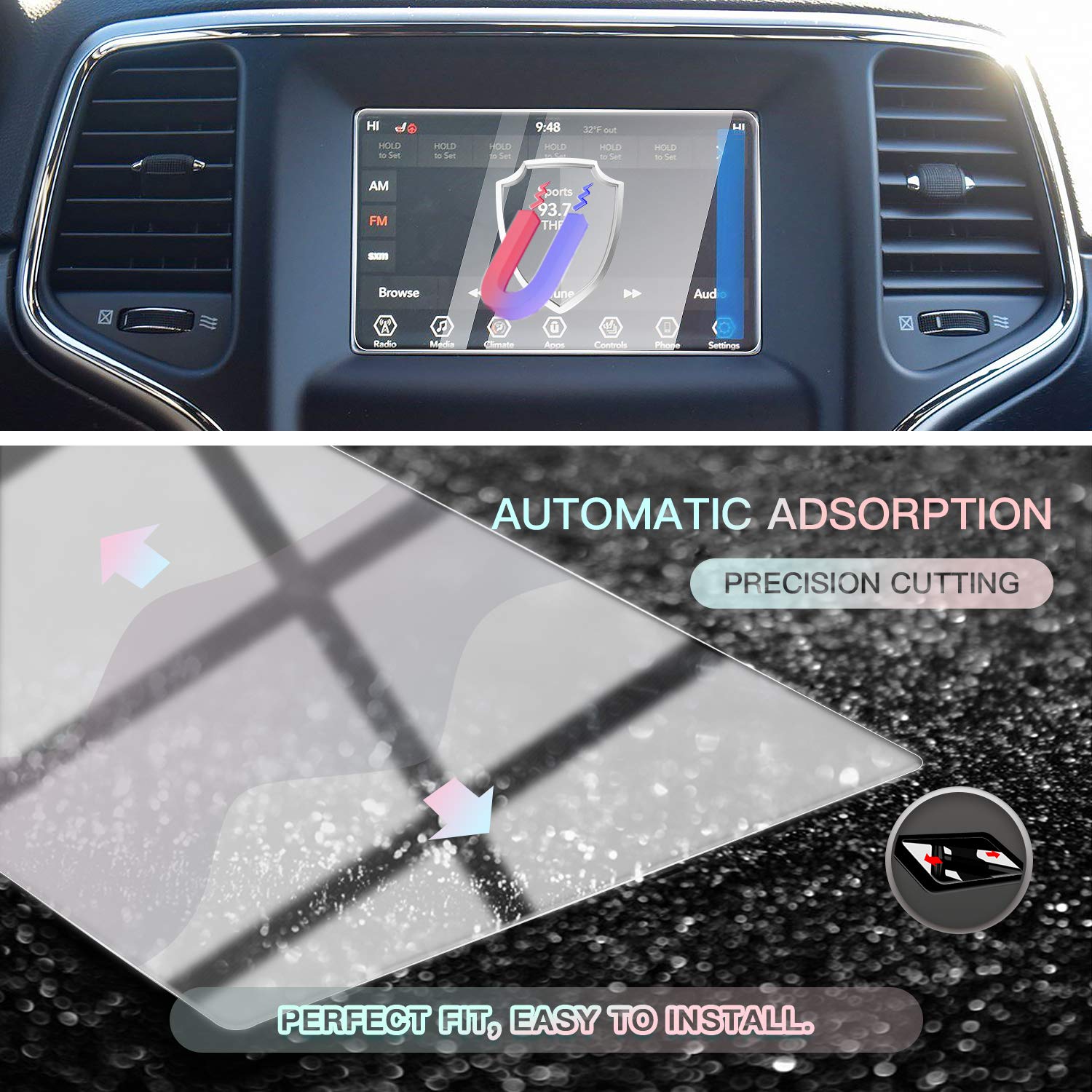 Cdefg Car Touchscreen Navigation Touch Screen Protector For 2018 2019 2020 2021 Grand Cherokee Uconnect, Hd Clear Tempered Glass 9H Scratch Resistance (7In)