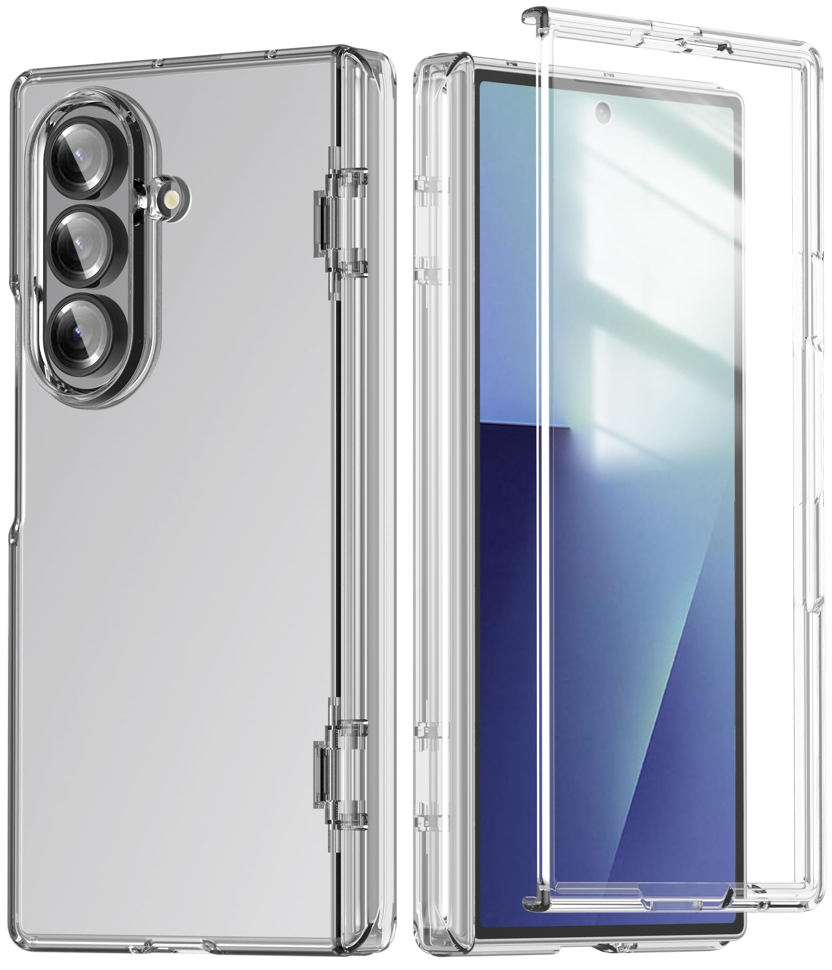 NINKI Transparent Cover for Samsung Galaxy Z Fold 7 Case Clear with Screen Protector,Hard Full Body Shockproof Crystal Slim Hing