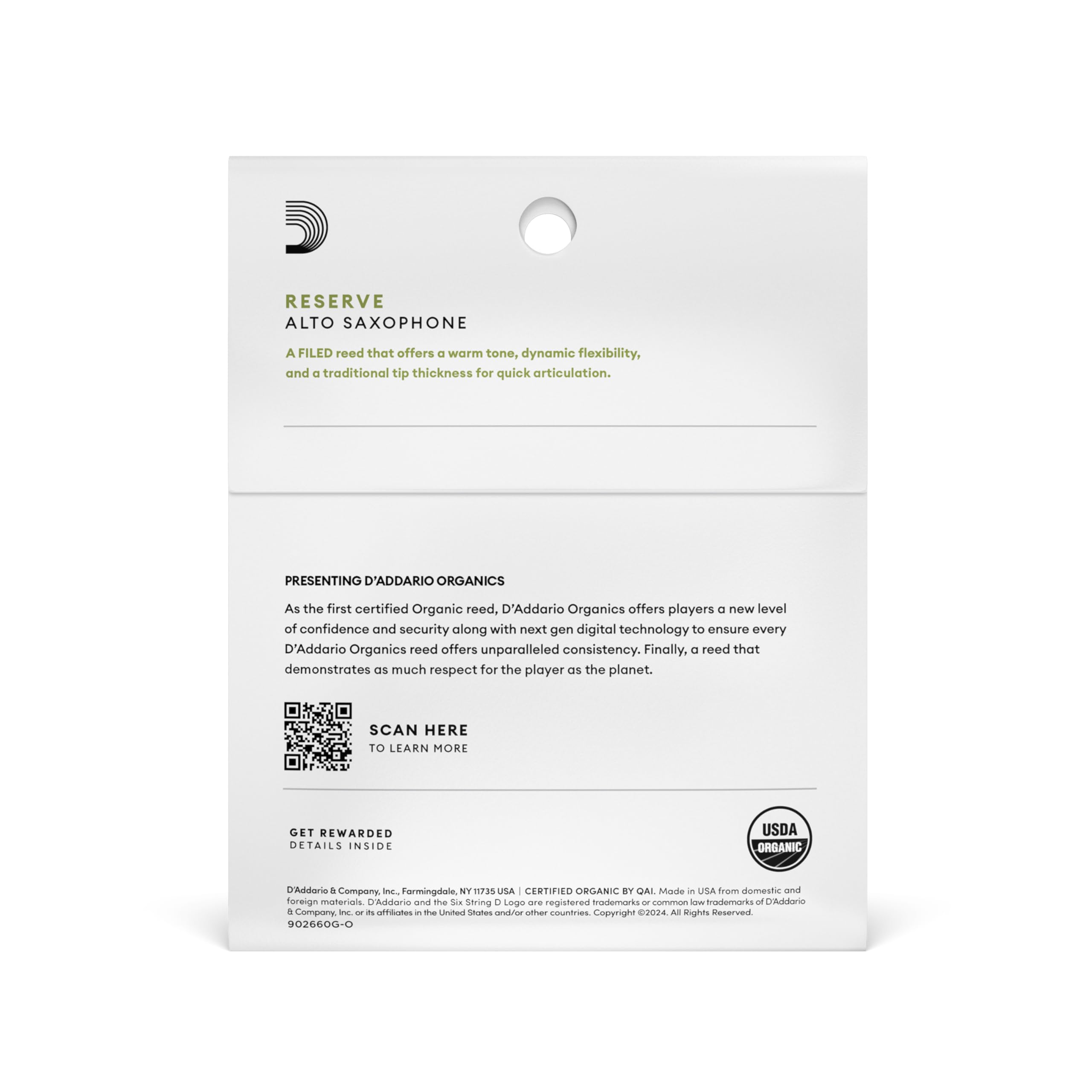 D'Addario Woodwinds Organic Reserve Alto Saxophone Reeds   Sax Reeds   Individually Sealed   3.0+ Strength, 3 Pack