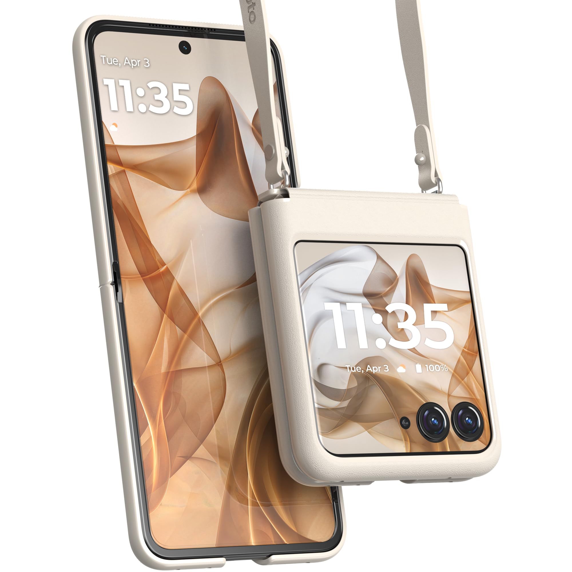 Motorola Razr 2024/2025 Beach Sand Adjustable Cross Body Case - Premium Lanyard Hinge Strap Cover for Stylish Carrying Convenien