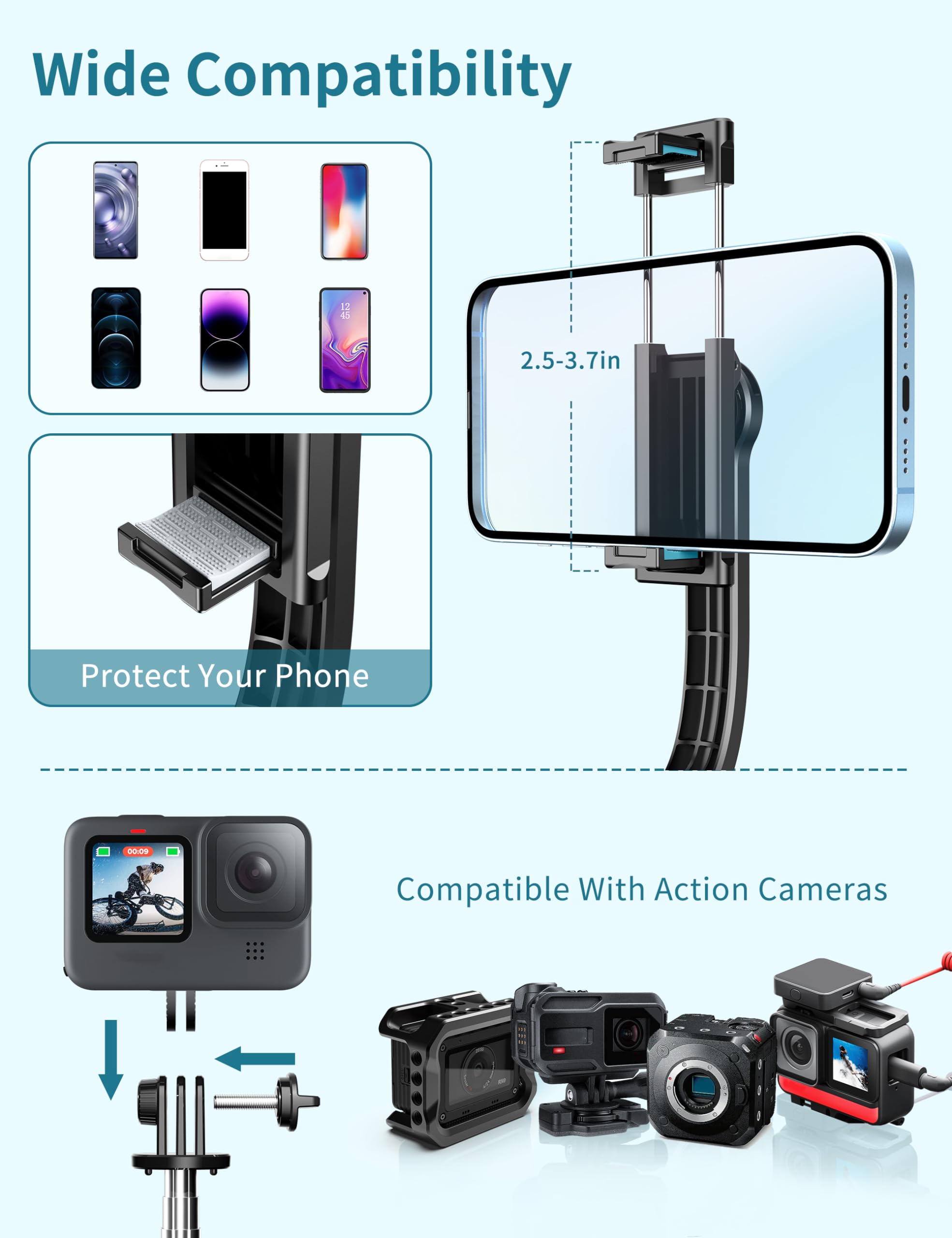 Selfie Stick, 41 Extendable Phone Tripod Stand With Phone Holder & Detachable Remote, 360 Rotation Selfie Stick Tripod For Cel