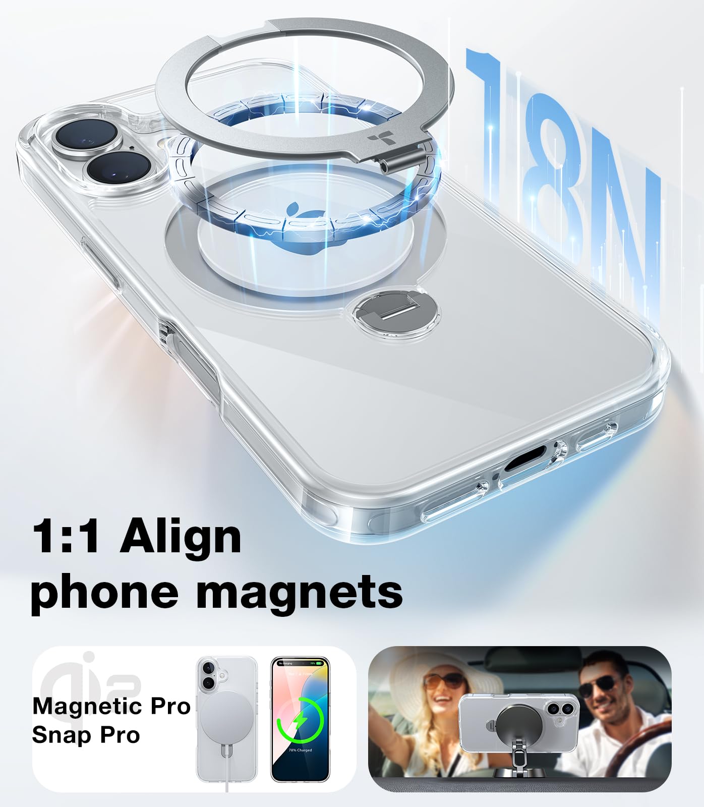 Torras 360 Spin Magnetic Stand For Iphone 16 Case 6.1 Inch, Compatible With Magsafe, 12Ft Military Grade Protection, Shockproof