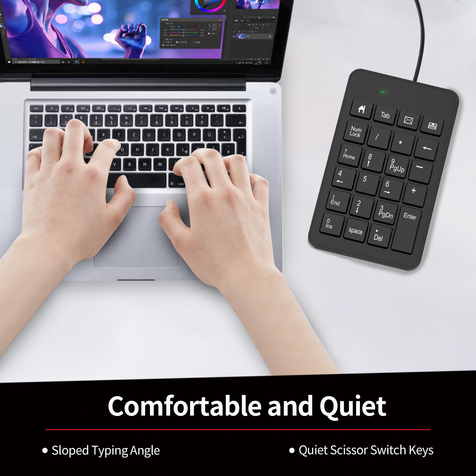 Loonasa Wireless Usb & Typec Number Pad, Enhanced Efficiency 23 Keys Numeric Keypad Upgraded Version Of 10 Key Usb Keyboard Fina