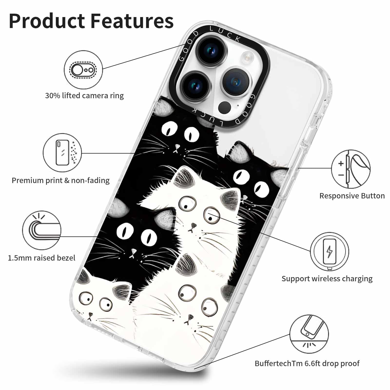Rumdey 2 Pack Clear Phone Case For Iphone 13 Pro 6.1 Inch, Cute Black Cat Aesthetic Pattern Design Protective Soft Slim Shockpro