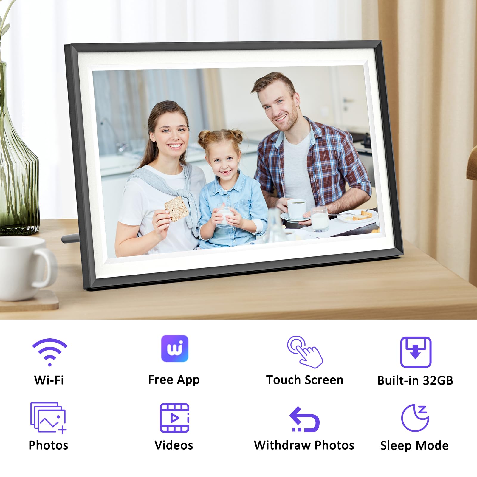 Sammix Digital Picture Frame,15.6 Inch 32Gb Large Wifi Digital Photo Frame, 1920 * 1080 Fhd Ips Touch Screen, Auto Rotate, Wall