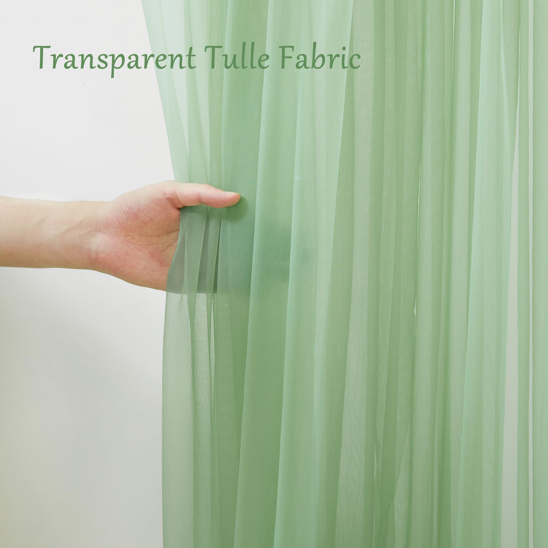 10X10 Green Tulle Backdrop Curtains For Parties, Sheer Backdrop Curtain Wedding Photo Backdrop Drapes For Baby Shower Photograph