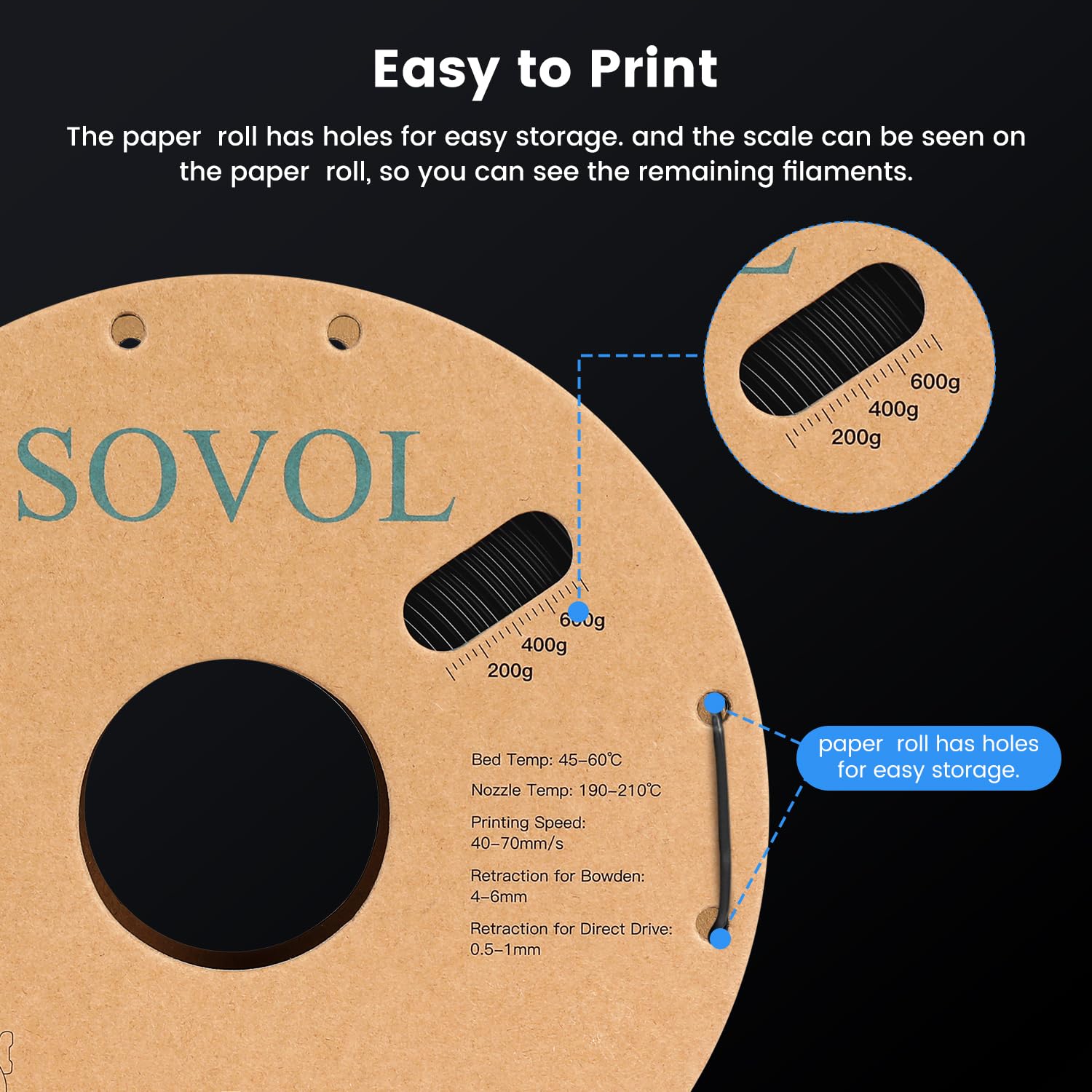 Sovol 3D Printer Pla Filament 2Kg (4.4 Lbs) Spool Printing Materials, Wiring Tightness, Dimensional Accuracy +/  0.03 Mm, 1.75 M