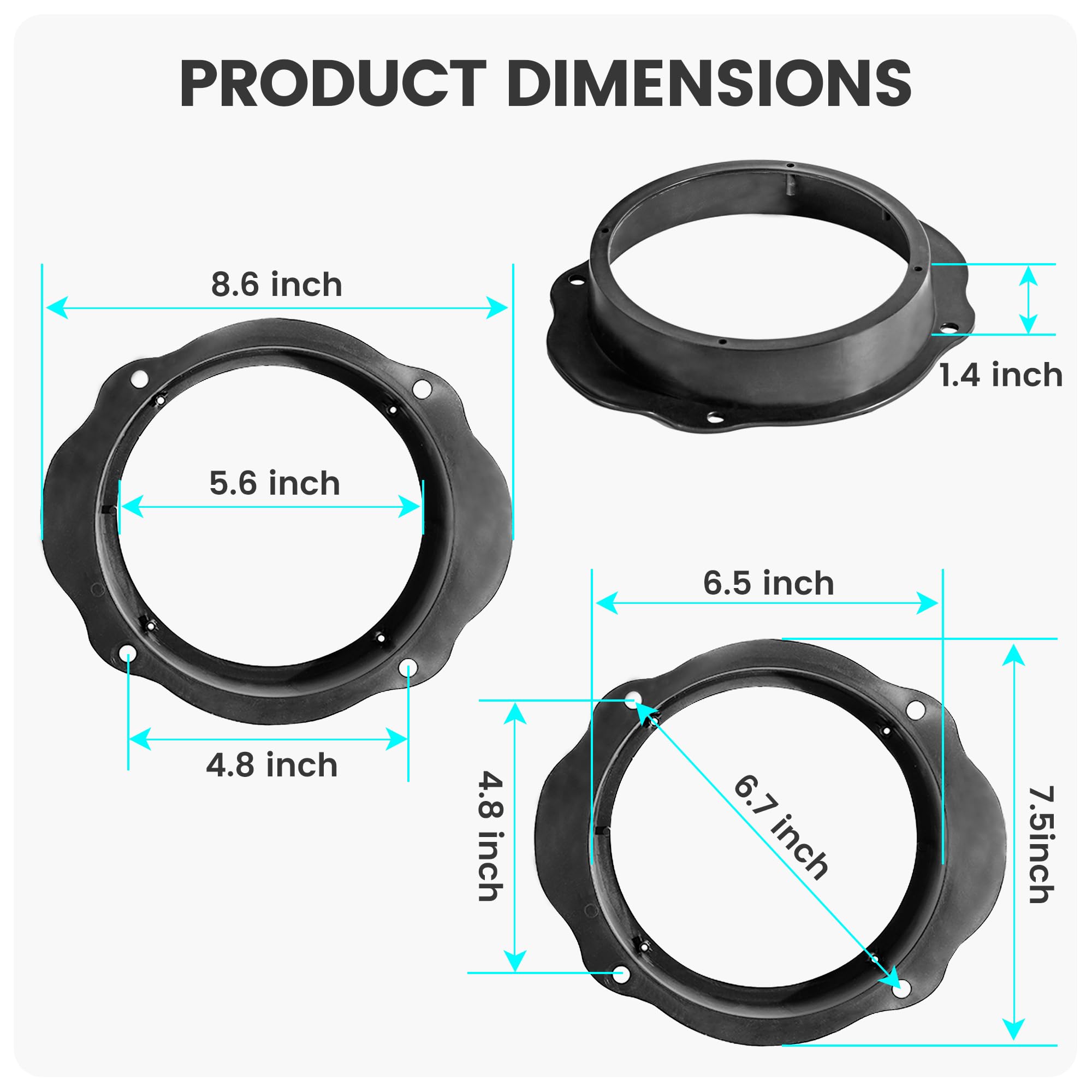 Nuith 6.5''/6.75'' Car Front Door Speaker Adapter Bracket For Ford Focus 04 10/Fiesta 05 08/ Kuga 07 12/C Max 2003 2010 Mount Af