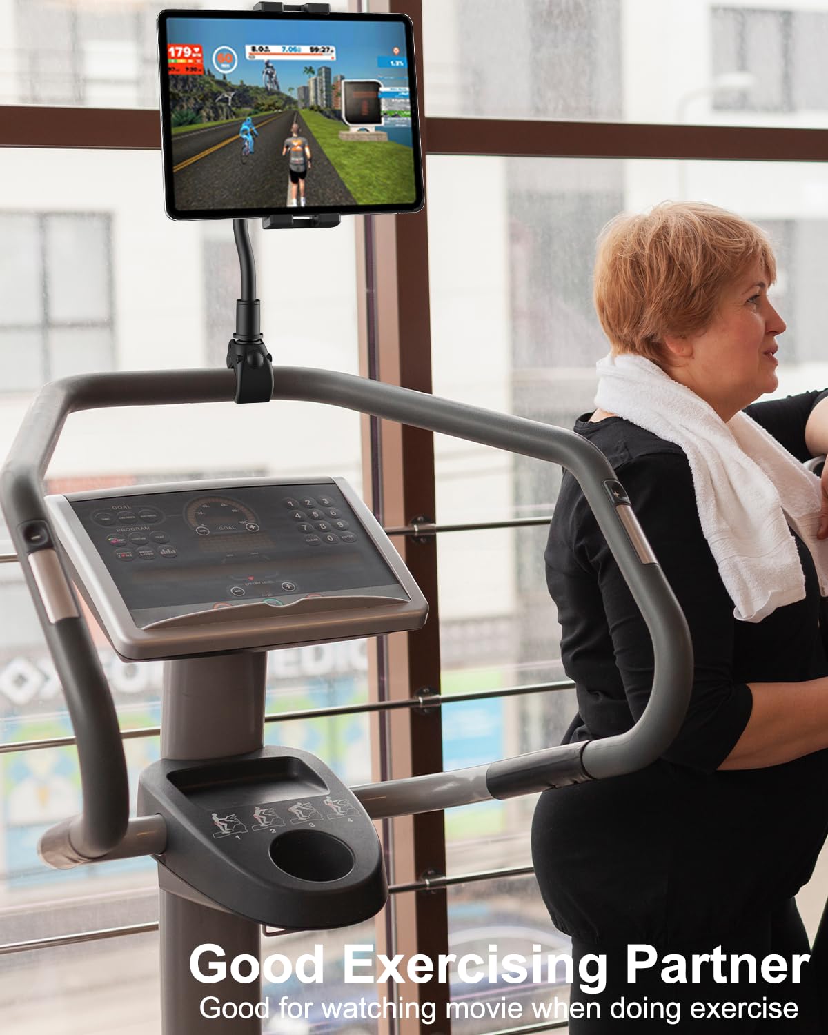 Woleyi Gooseneck Tablet Holder For Spin Bike, Peloton Ipad Holder Mount Exercise Bike Handlebar Stand For Stationary Bicycle, Tr