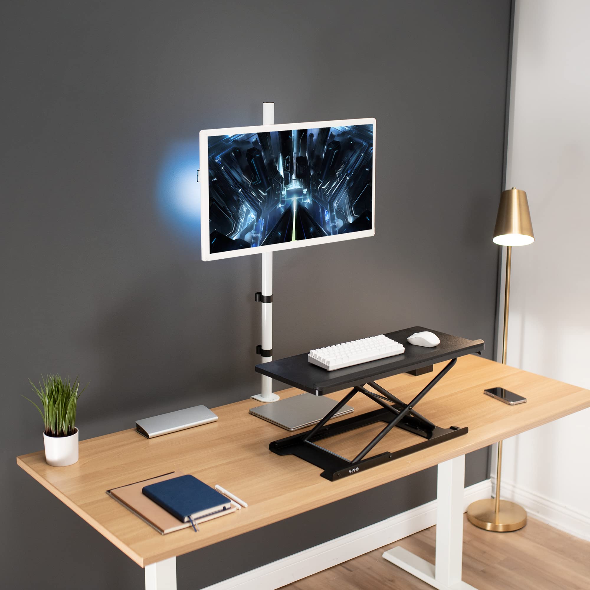 VIVO Extra Tall Single Monitor Desk Mount Stand 39 inch Pole, Features Full Adjustability   Tilt and Articulation, Holds 13 to 32 inch Screens up to 22 lbs with VESA Mounting, White, STAND V011W