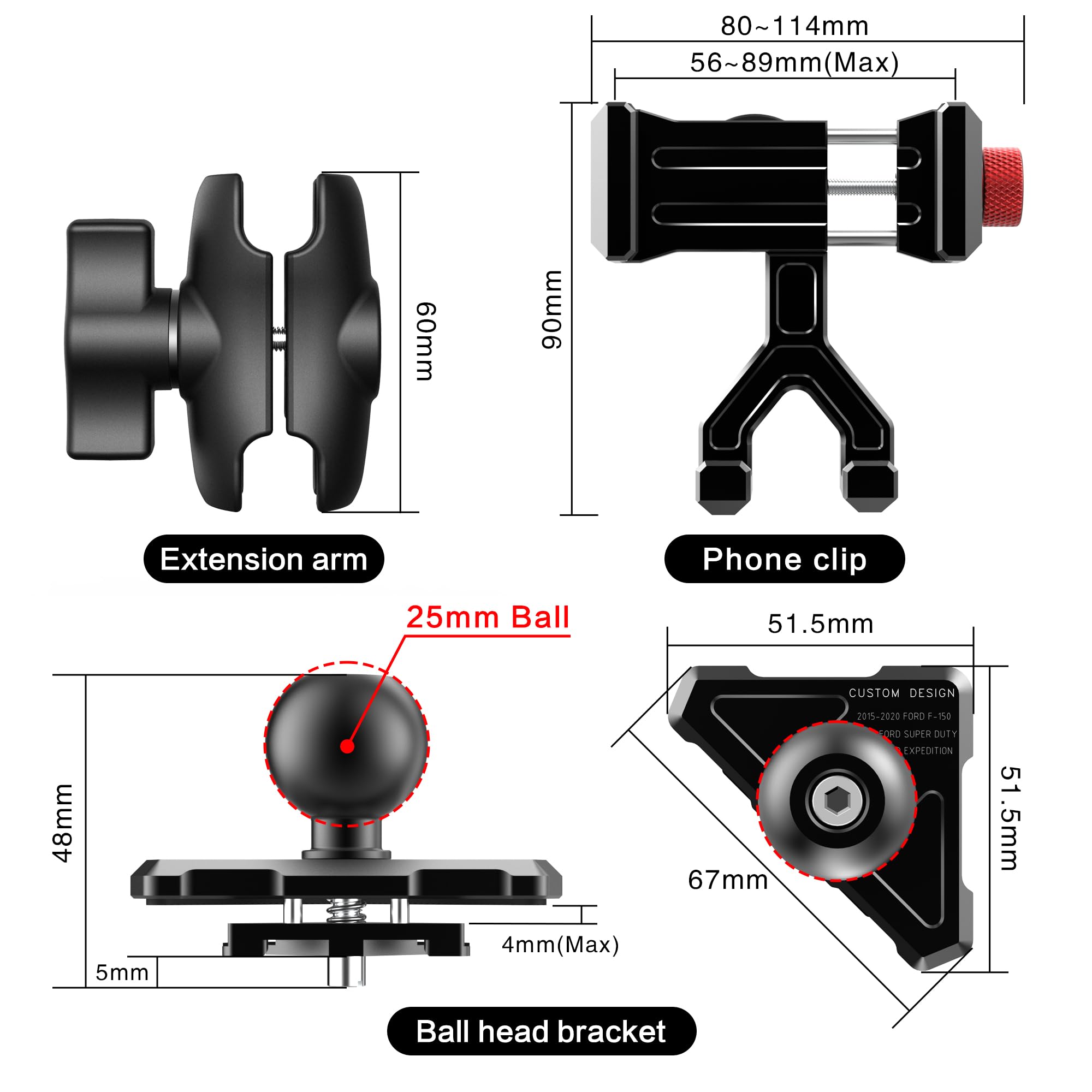 Easeord Phone Mount Compatible With Ford F-150 2015-2020, Expedition 2018-2021, Super Duty 2017-2021, 360 Rotation Aluminum F150