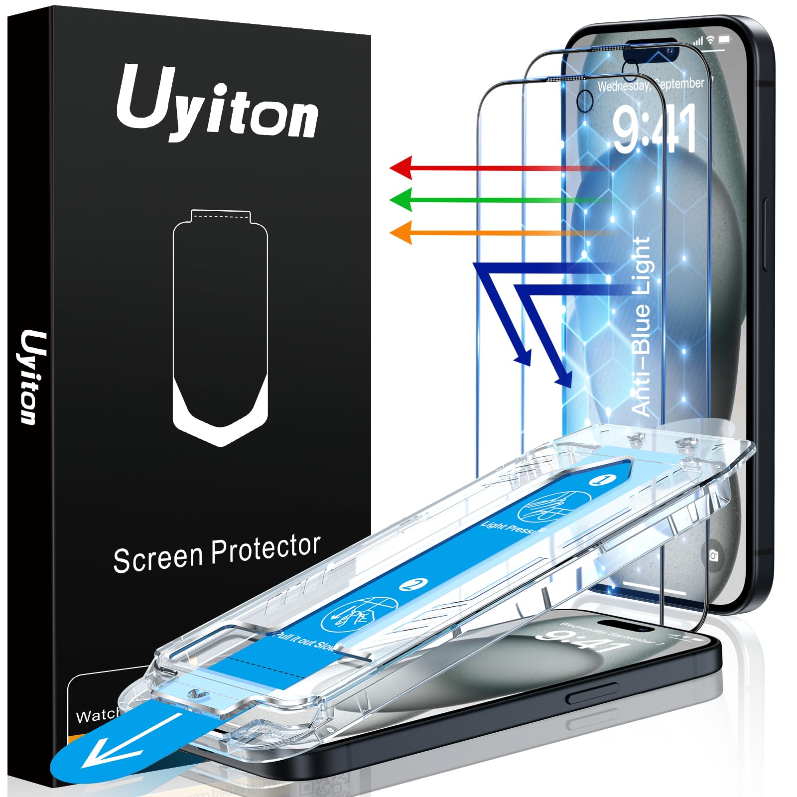 Uyiton Anti Blue Light For Iphone 15 Plus Screen Protector   Unbreak Glass Easy Fit Full Coverage Case Friendly Scratch Resistan