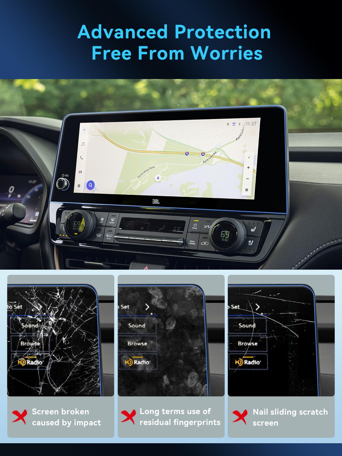 Lantu 2Pcs Car Nano Screen Protector For 2024 2025 Toyota Grand Highlander Accessories 12.3 Inch Navigation Touchscreen Protecto