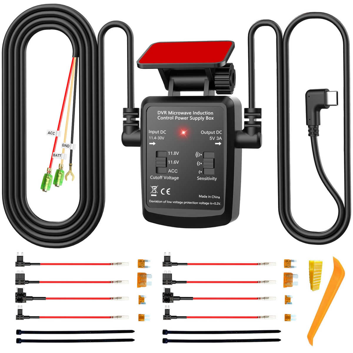 Dash Cam Hardwire Kit Usb C Microwave Radar Sensing Dashcam Hardwiring Kit 12V-24V To 5V/3A Dash Camera Adapter Hardwire Charger