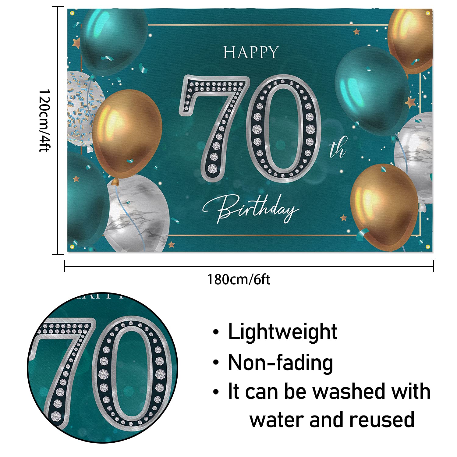 Hamigar 6X4Ft Happy 70Th Birthday Banner Backdrop   70 Years Old Birthday Decorations Party Supplies For Women Men   Green Silve