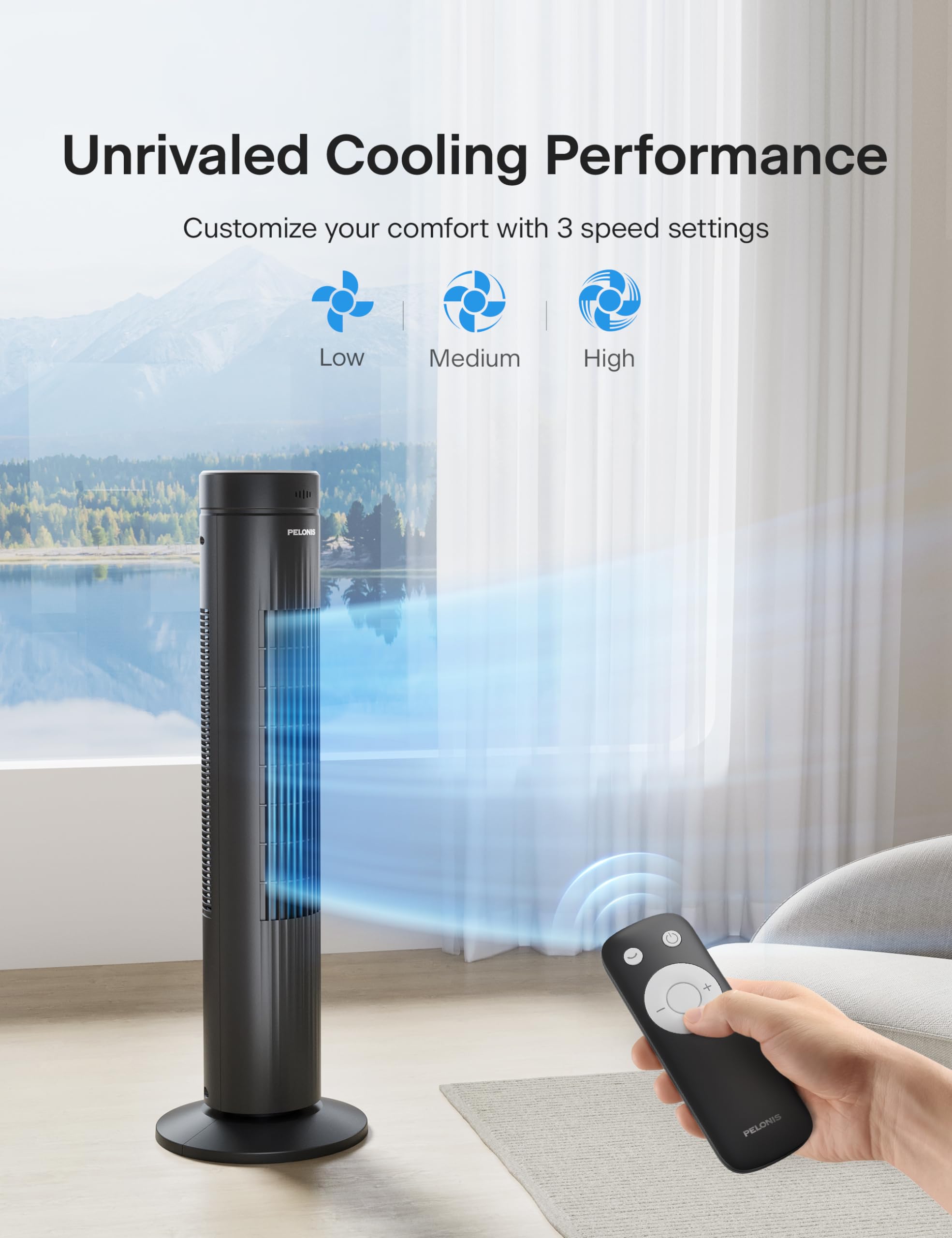 Pelonis 30 Inch Oscillating Tower Fan For Bedroom   3 Speed, 37Db Quiet Tower Fan With Remote Control And 7 Hour Timer   Etl Cer