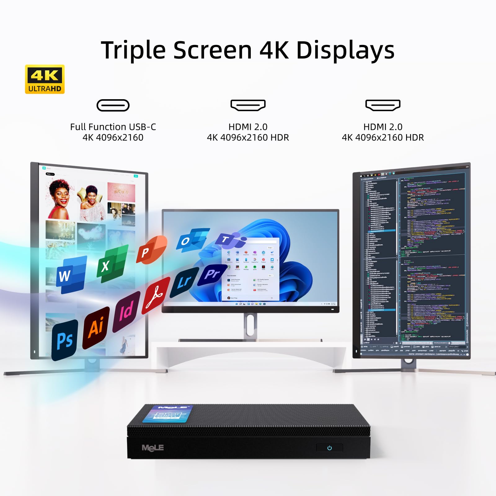 Mele Quieter4C Fanless Mini Pc 16Gb Ram 512Gb Storage Micro Pc Alder Lake N100(Up To 3.4Ghz) Usb-C 2 X Hdmi 4K@60 Triple Display