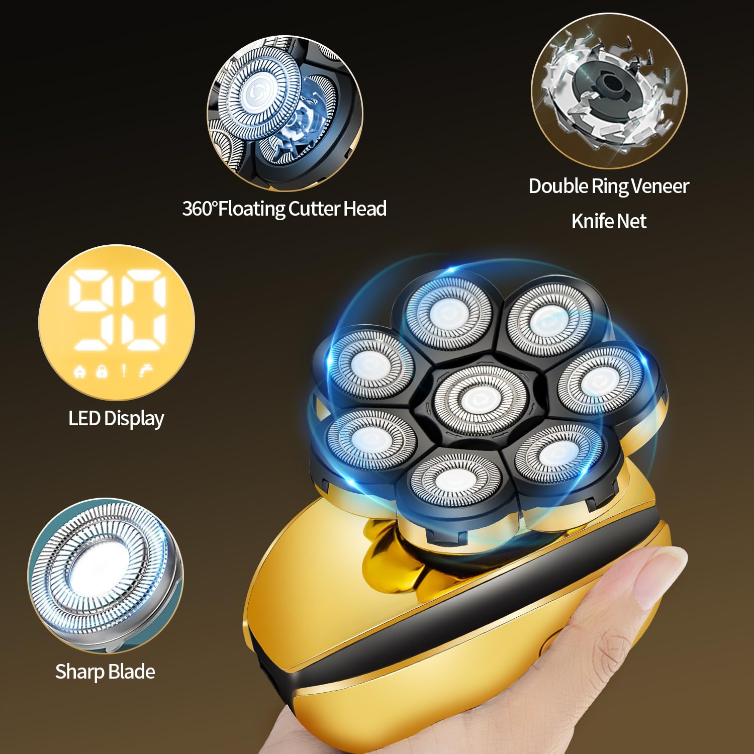 Electric Razor For Men Head Shavers For Bald Men Cordless Grooming Kit Waterproof Wet Dry Scalp Shaving Rechargeable Rotary Shav