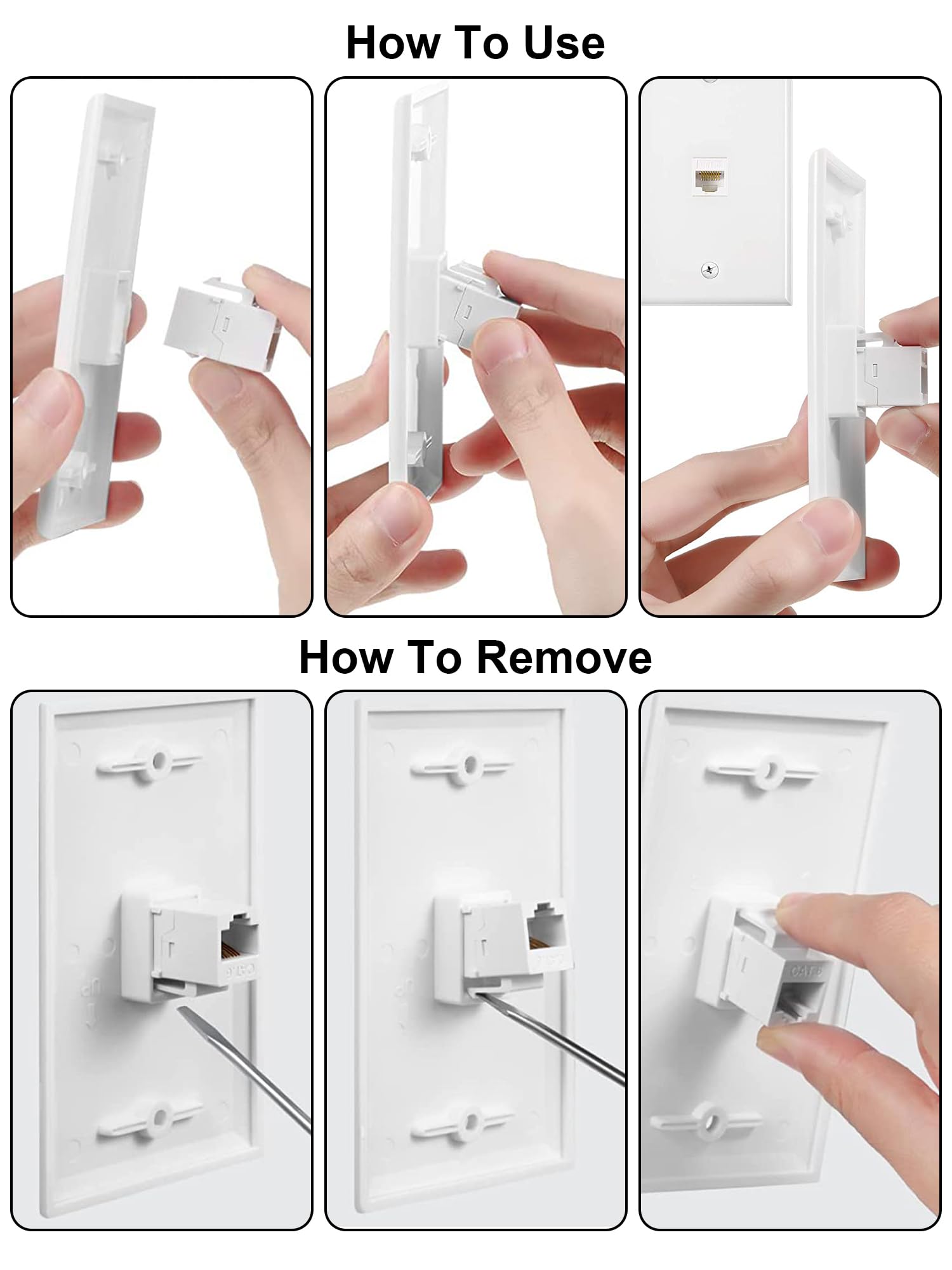 Bnpuhiu Ethernet Wall Plate   2 Pack 1 Port Cat6 Keystone Female To Female White, Rj45 Keystone Wall Coupler Jack Plate For Ethe