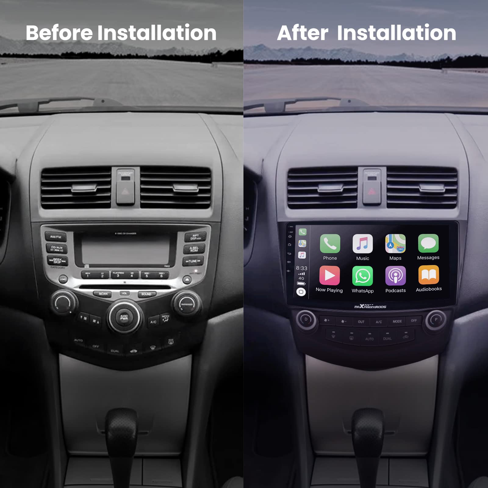 Maxpeedingrods Car Stereo Radio For Honda Accord 7Th 2003 2007, Wireless Apple Carplay Android Auto, 10.1 Inch Ips Touch Screen