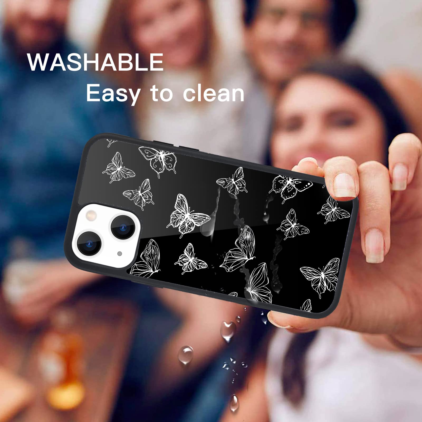 Maycari Compatible With Iphone 13 Case For Children Women White Butterfly Design, Hard Back With Funny Animal Pattern Soft Tpu B