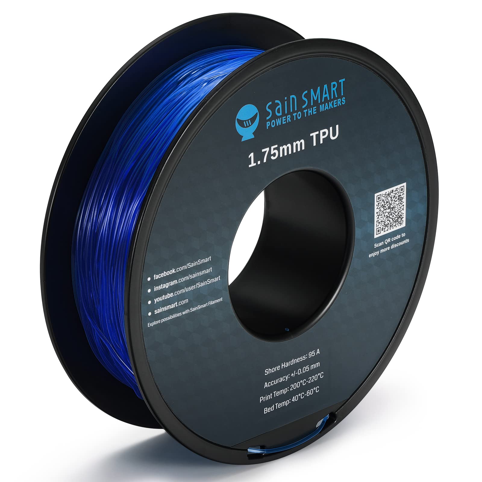 Sainsmart   101 90 161 Blue Flexible Tpu 3D Printing Filament, 1.75 Mm, 0.8 Kg, Dimensional Accuracy +/  0.05 Mm