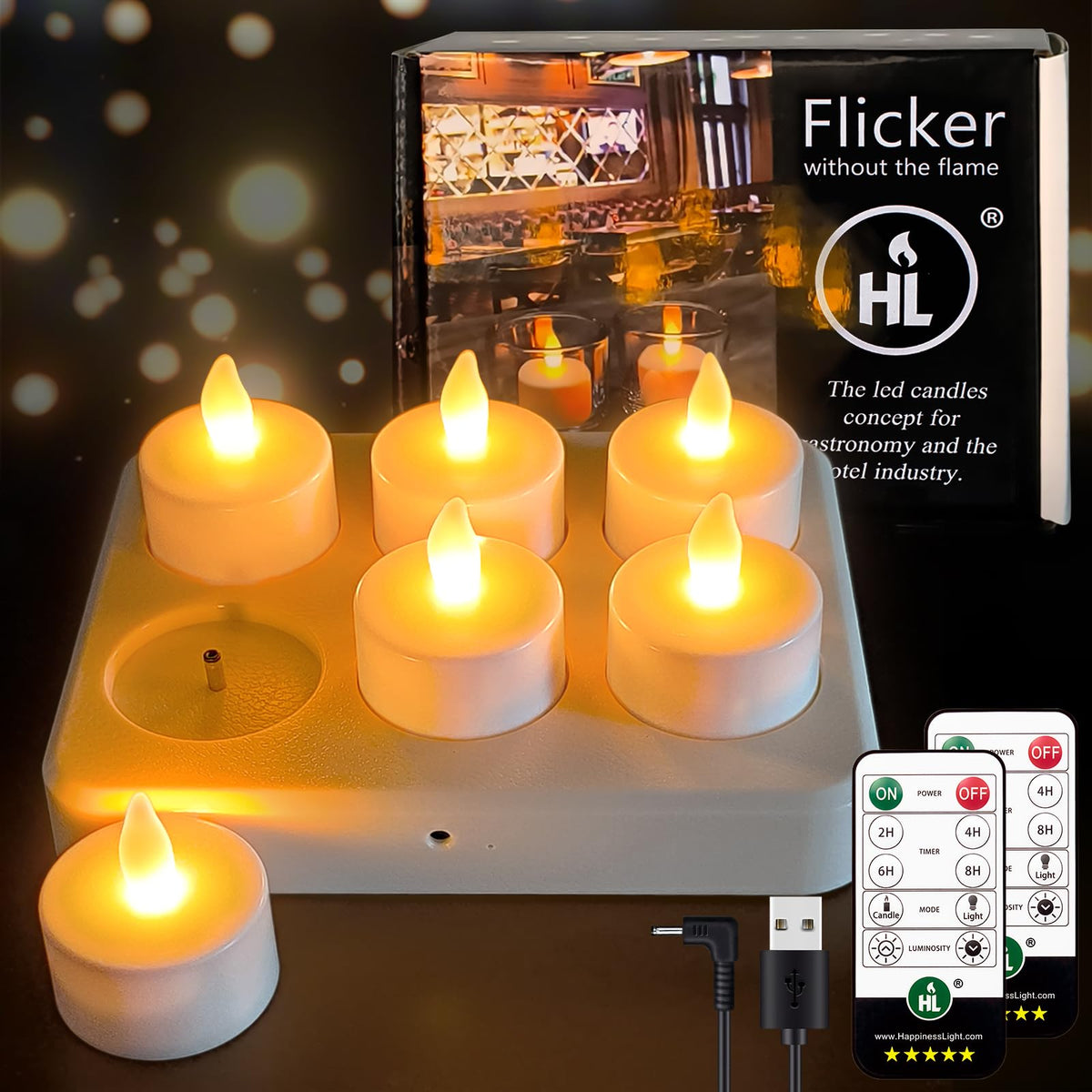 Hl Flameless Candles With Remote & Charging Base,6Pcs 50+Hours Rechargeable Battery Operated Tea Lights Timer Candles, Led Votiv