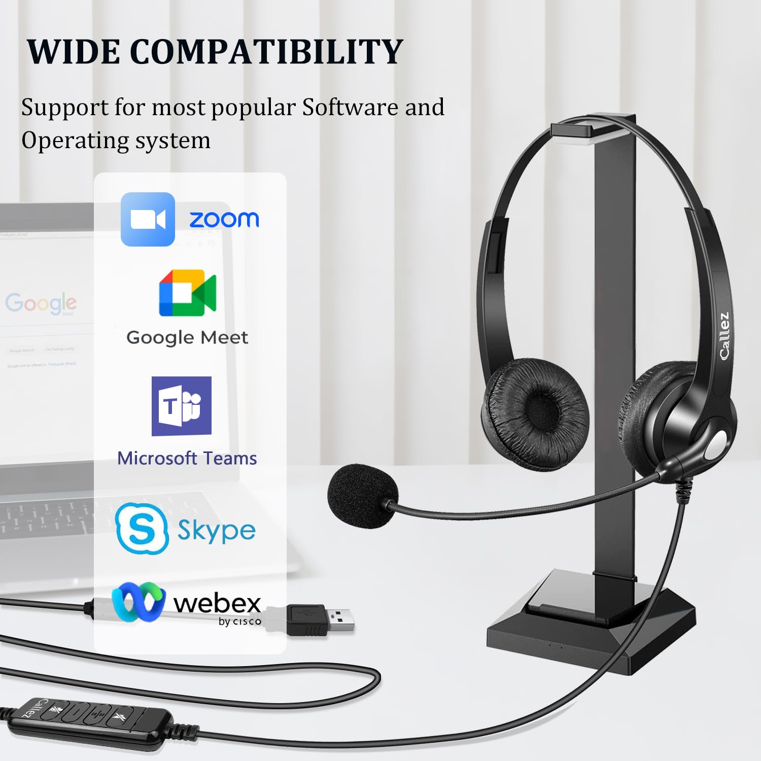 Callez Usb Headset With Microphone For Pc Ultra Comfort Usb Headphone With Noise Cancelling Microphone For Laptop Computer Mac Business Skype Webinar Office Remote Work