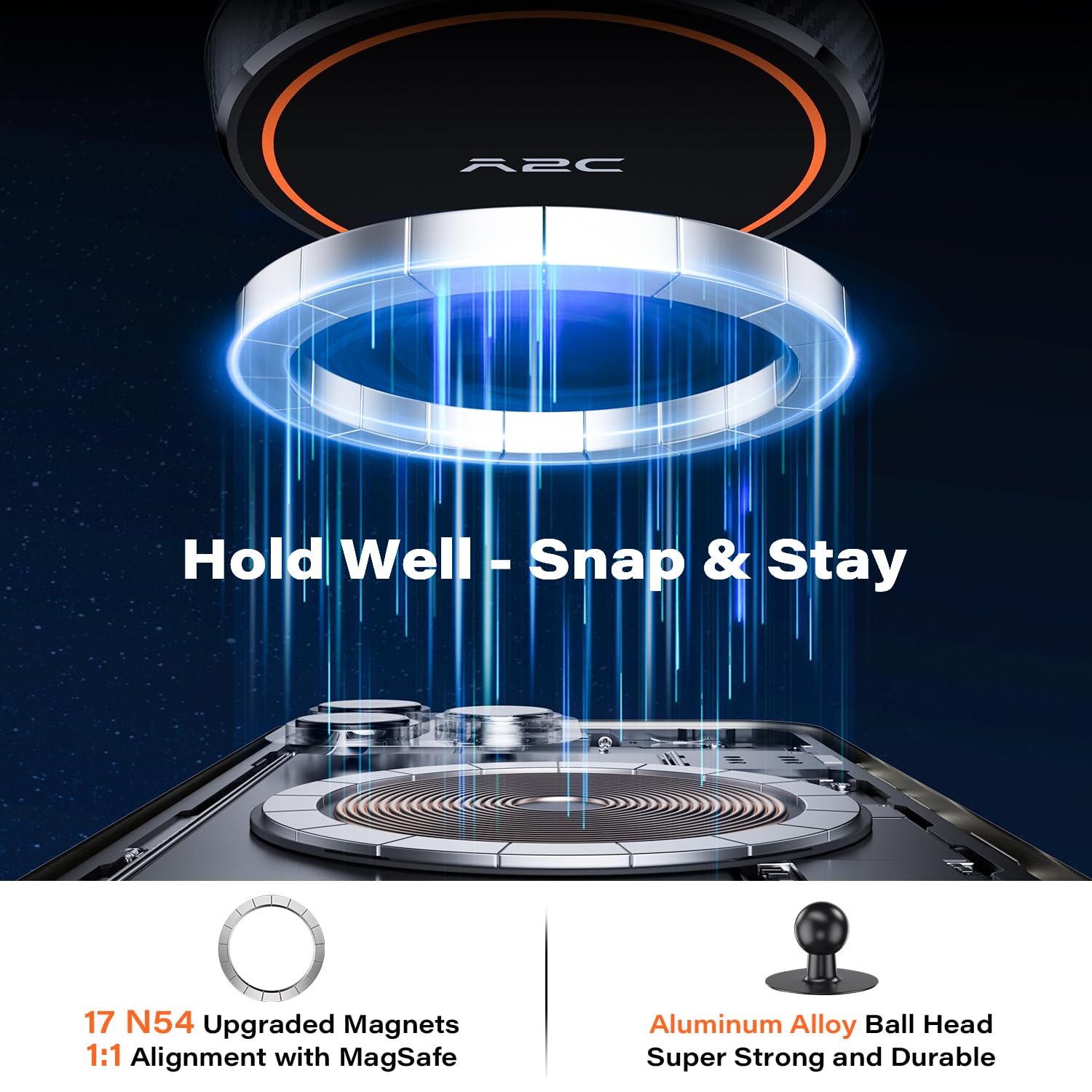 A2C Magnetic Guitar Phone Holder Mount With Adjustable Elastic Strap | 360 Rotatable Ball Head | Guitar Accessory Gift | Compati