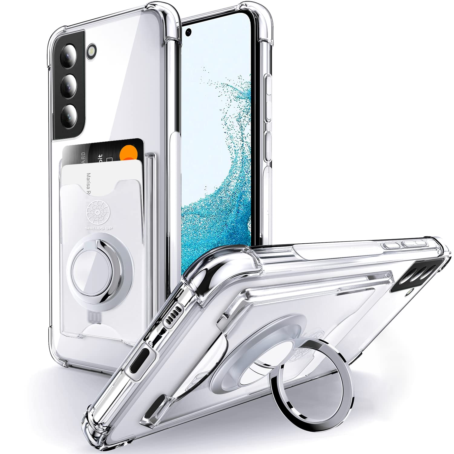 Shields Up for Samsung Galaxy S22 Plus Case, Galaxy S22 Plus Case, Minimalist Wallet Case with Card Holder and Ring Kickstand/St