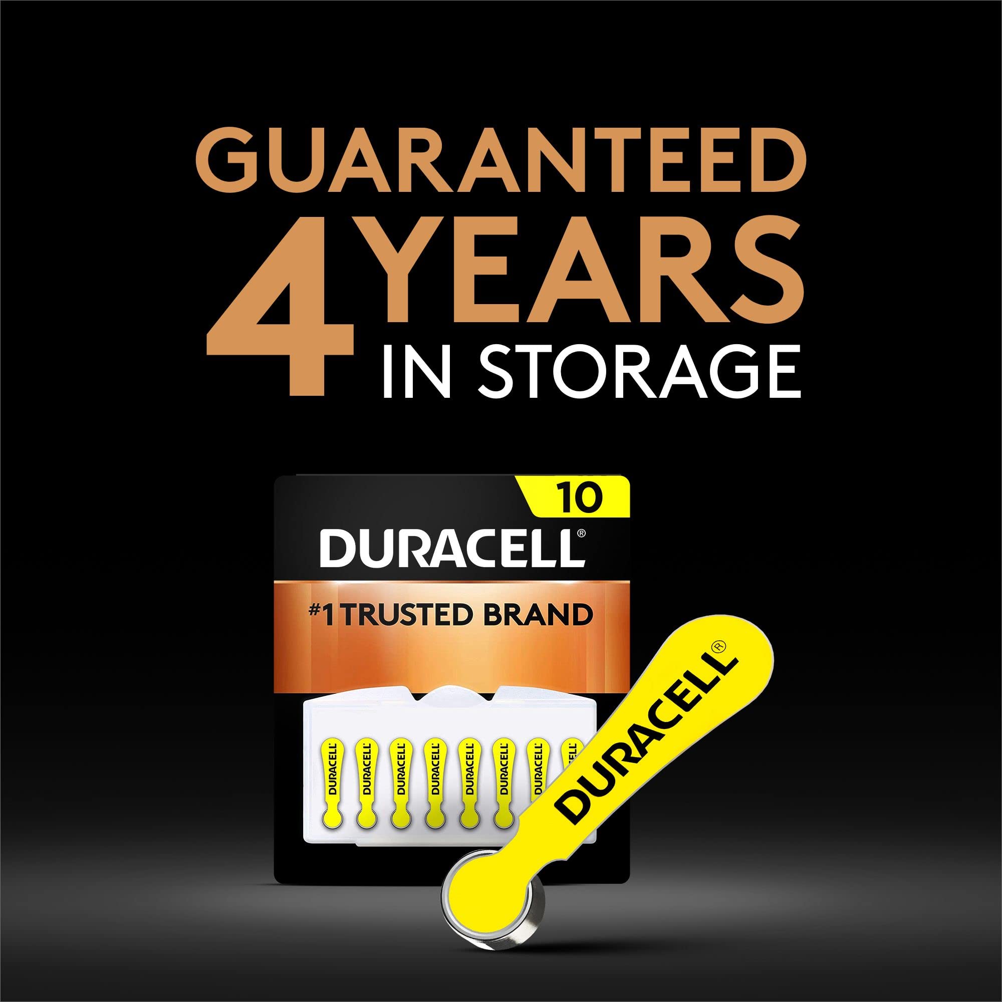 Duracell Hearing Aid Batteries Yellow Size 10, 24 Count Pack, 10A Size Hearing Aid Battery With Long Lasting Power, Extra Long E