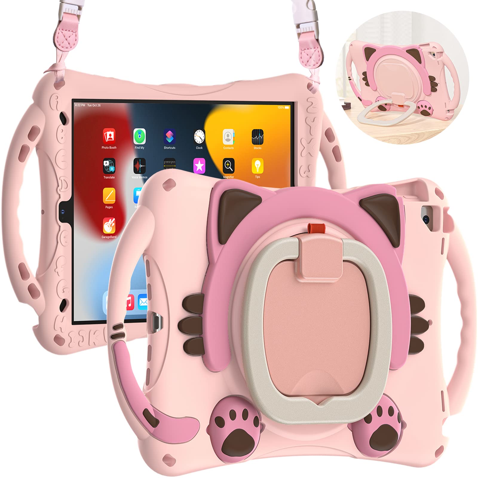 Braecn Ipad 9Th 8Th 7Th Generation 10.2 Case With Pencil Holder, Carrying Strap, Handle Grip, Kickstand For Ipad Air 3/Pro 10.5