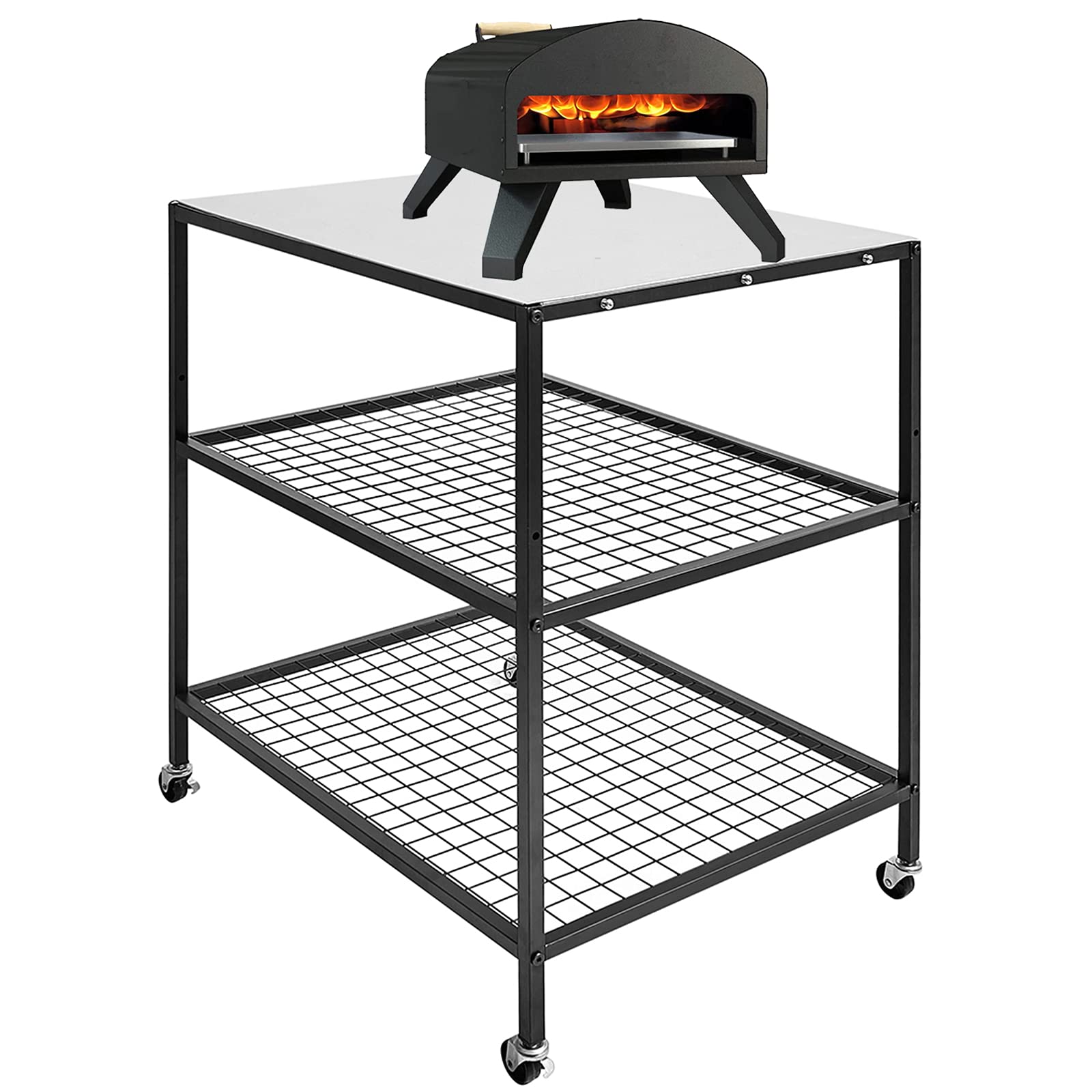 Outdoor Pizza Oven Stand Grill Cart Table Pizza Oven Trolley Stand Stainless Steel Table On Wheels Dining Food Prep Table Bbq Gr