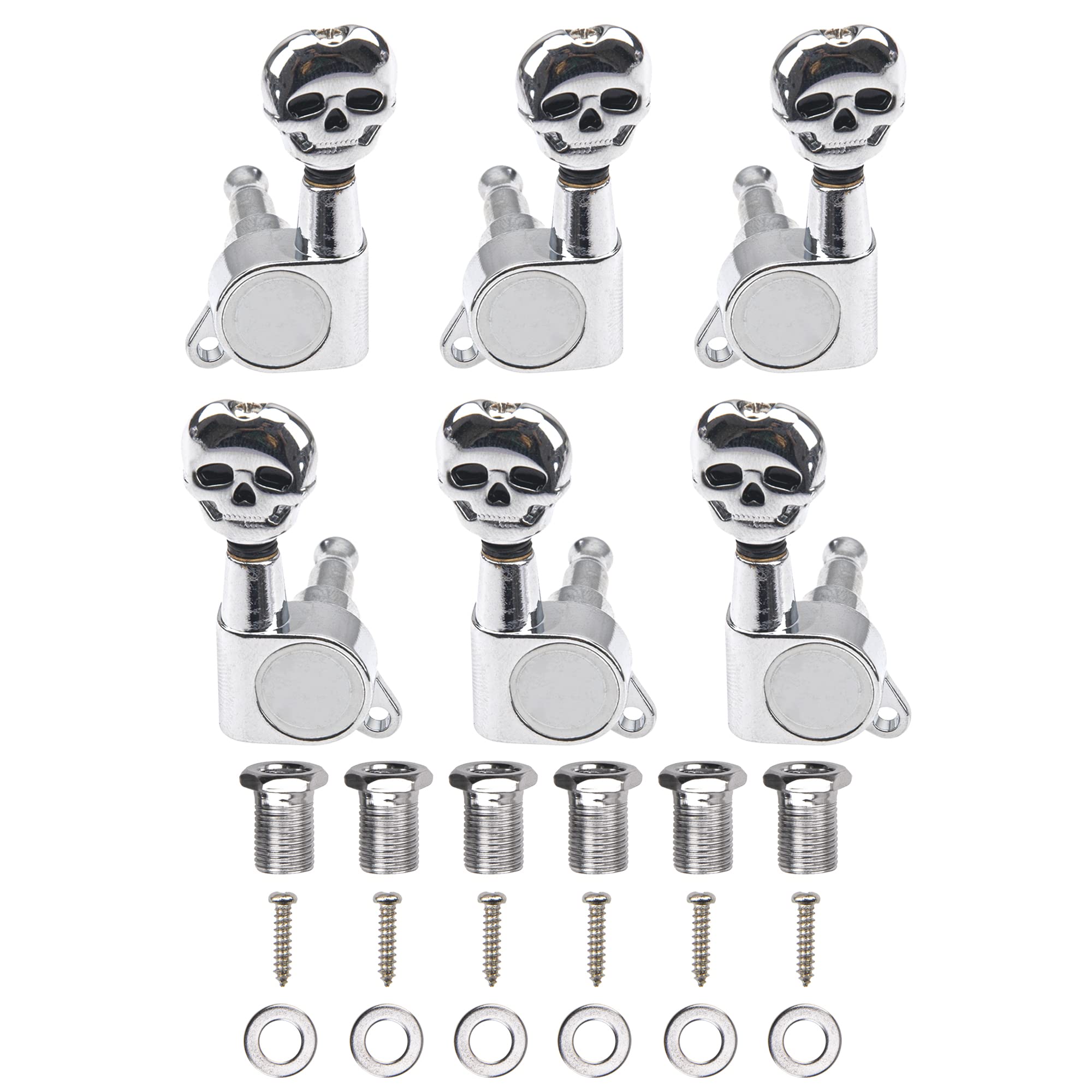 6Pcs Yootones 3L3R Skull Guitar Sealed Gear Tuning Pegs Machine Head Knobs Machine Head Tuners Compatible With Electric Guitar A