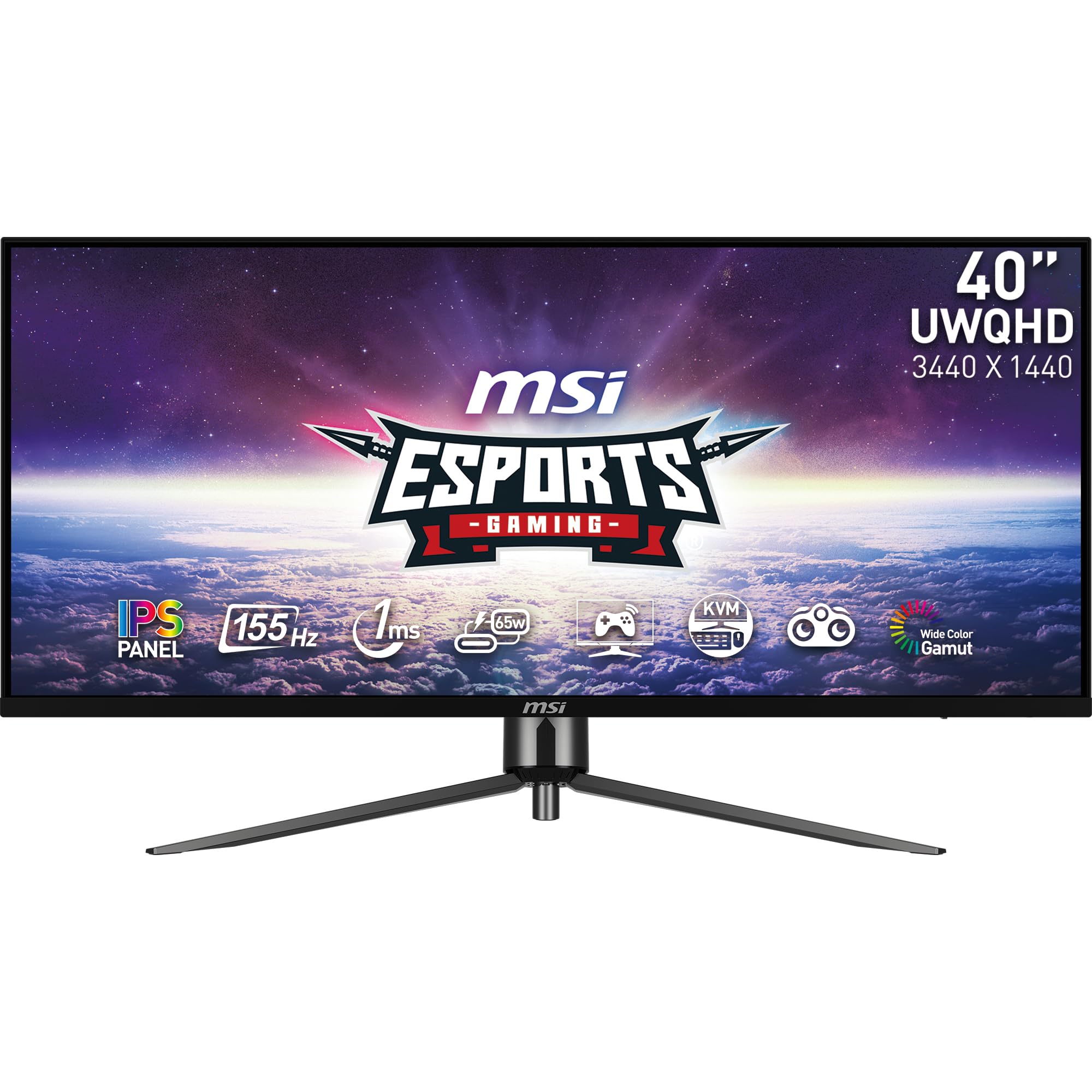 MSI MAG401QR, 40 Gaming Monitor, 3440 x 1440(UWQHD), IPS, 155Hz, FreeSync Premium, HDR400, HDMI, Displayport, USB C, Tilt,Black