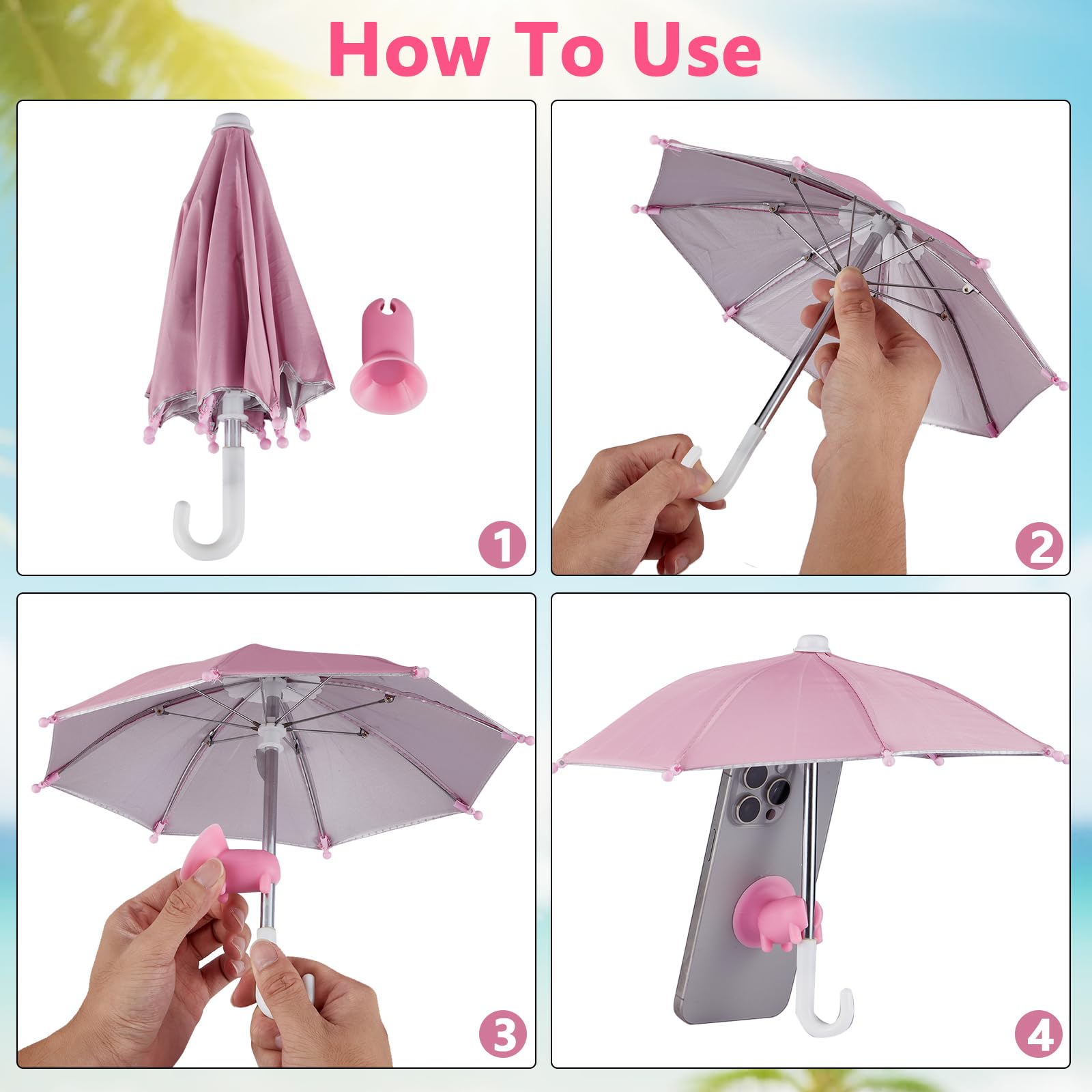 Dmwespe 3Pcs Cell Phone Umbrella For Sun Shade, Universal Adjustable Phone Umbrella Shade With Piggy Suction Cup, Pool Beach Out