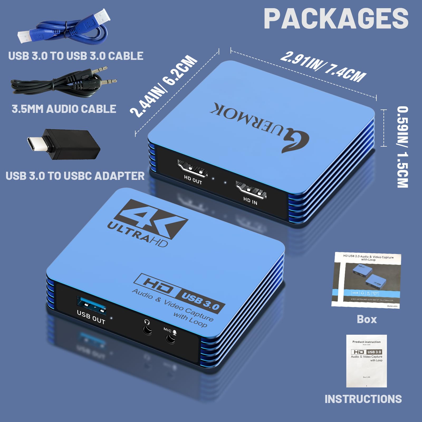 Guermok Video Capture Card For Switch, 4K Usb3.0 Hdmi To Usbc Capture Card With Mic Loop Out, 1080P60Fps Capture Devices For Gam