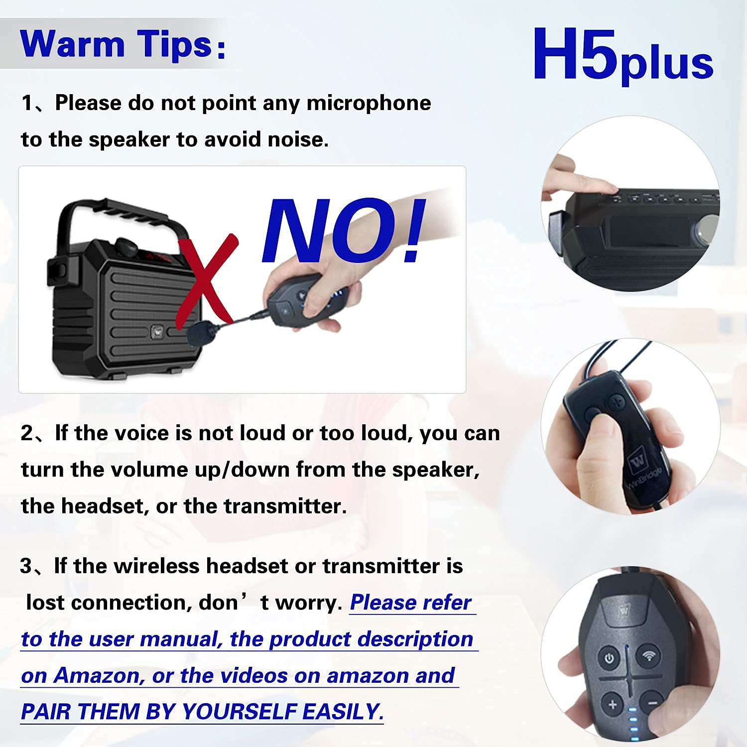 Wireless Pa System With Wireless Headset Microphone Lavalier Lapel Microphone Transmitter, 30W Wireless Voice Amplifier Portable