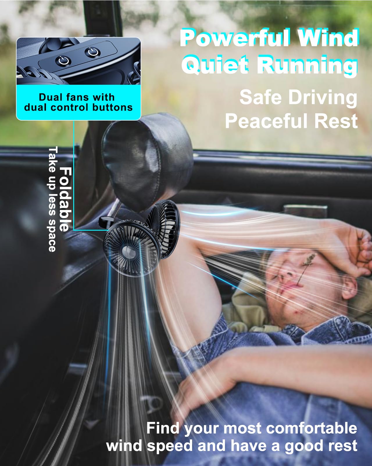 Xuenair Car Fan,120�*2+360�*2+270� Adjustable Car Backseat Fan, Car Seat Fan For Baby Rear Facing 15Db Quiet Running, Usb Fan For Car Seat Baby, Car Cooling Fan With Dual Usb A Car Charger (A Usb)