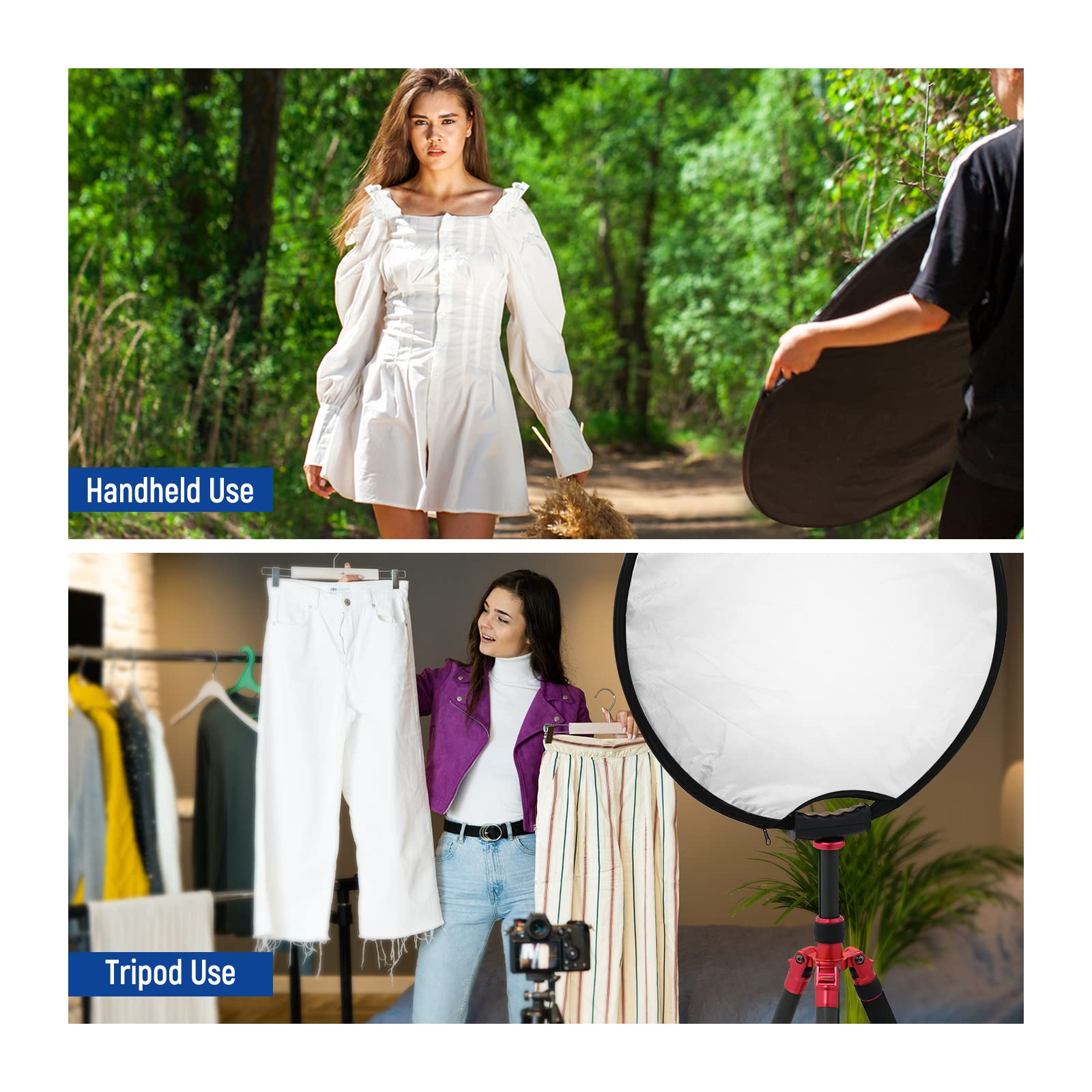 Neewer 22''/56Cm Light Reflector With Handle Grip With 3/8'' Thread, 5 In 1 Collapsible Disc Light Diffuser Translucent/Silver/G