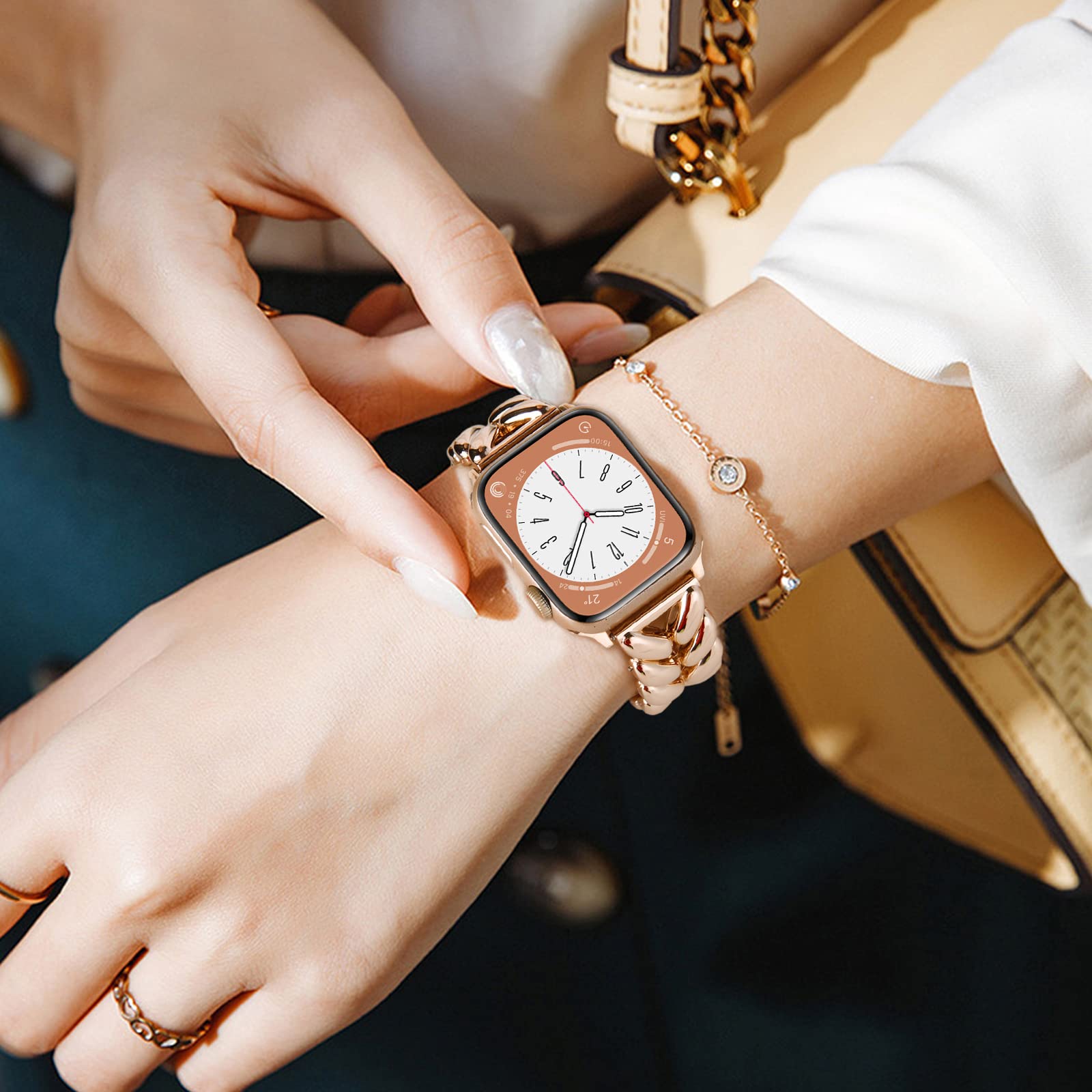 Visoom Rose Gold Bracelet Compatible For Series 8 Apple Watch Band 41Mm/40Mm/38Mm Series 7/Se Women Dressy Luxury Wristband Jewe