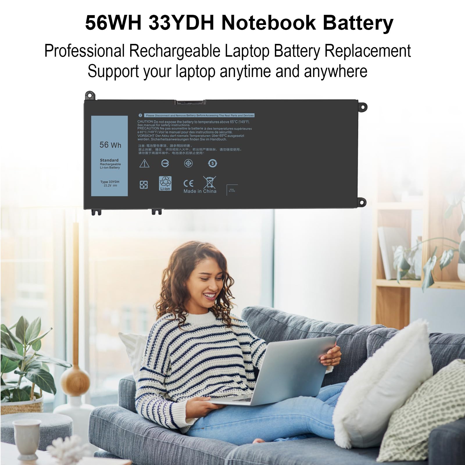 56Wh 33Ydh Battery For Dell Inspiron 17 7000 7773 7778 7779 7786 2 In 1 15 7577 G3 15 3579 3779 G5 15 5587 G7 15 7588 Latitude 13 3000 3380 15 3580 3590 14 3490 Vostro 7570 7580 033Ydh Pvht1 0Pvht1