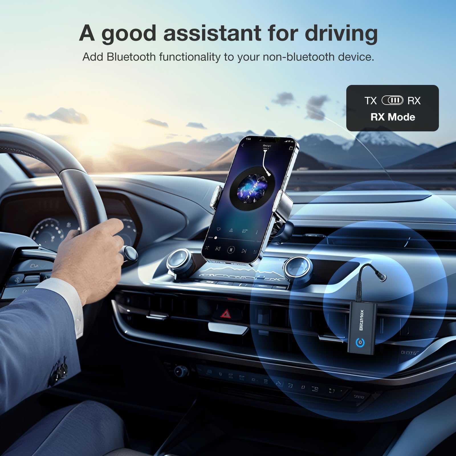 Blitzmax Bluetooth 5.2 Adapter Transmitter, Bluetooth Receiver 2 In 1 Mini Wireless Transmitter/Receiver With 3.5Mm Audio Cable,