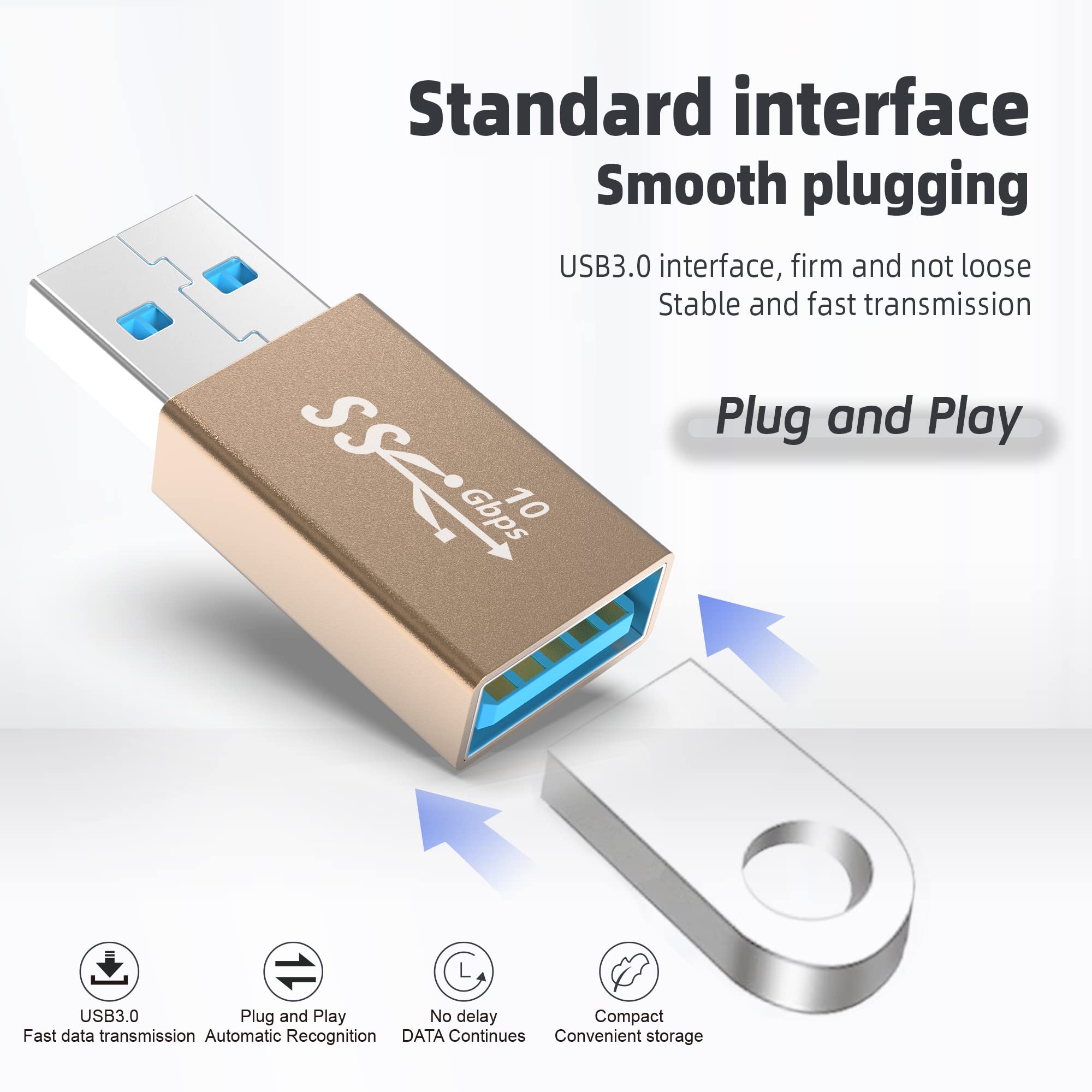 Hiebee 3Kinds Of Usb 3.0 Apters Kit, Usb 3.0 Female To Female And Male To Male And Female To Male, High Speed Convert Extension Coupler Connector Converte,Gold