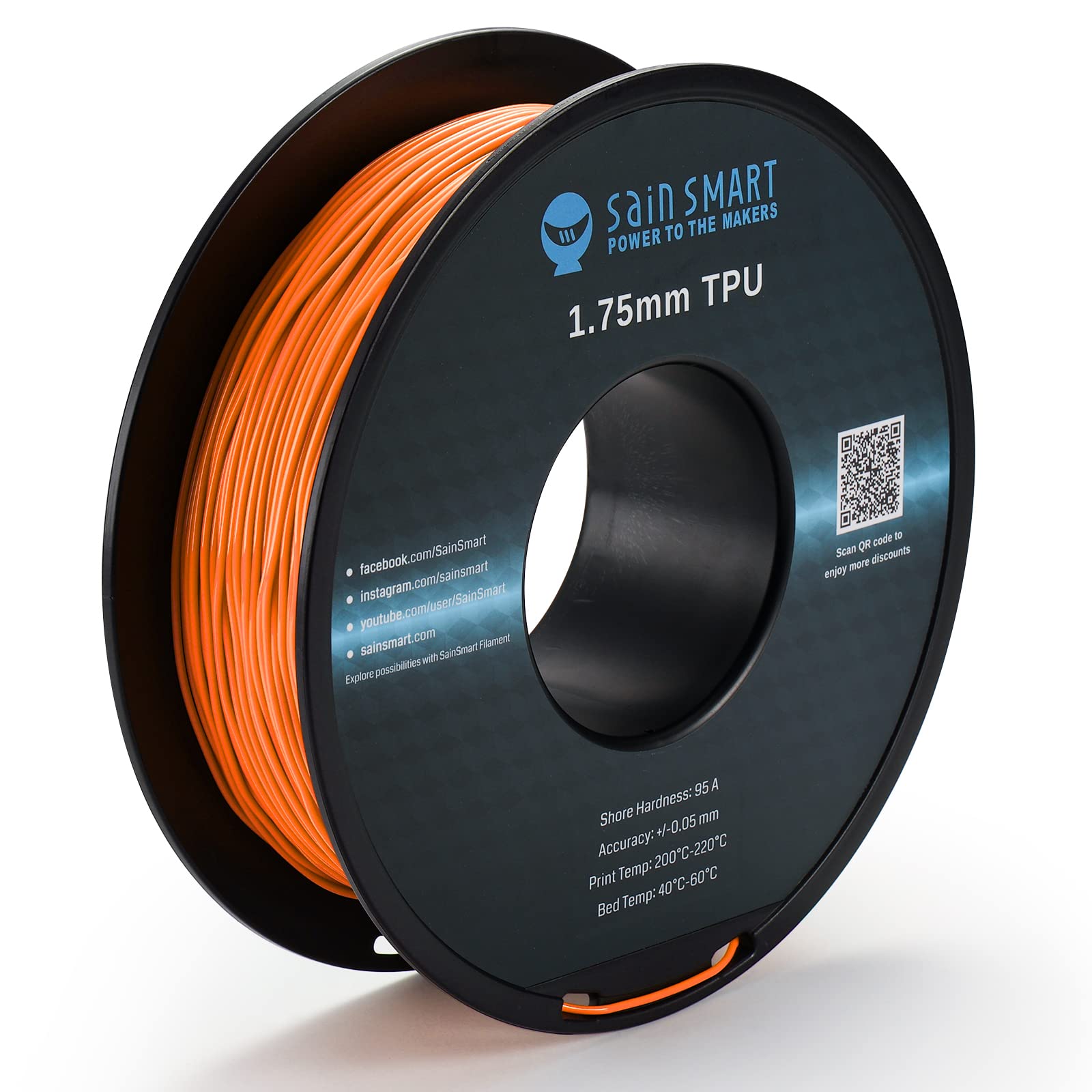 SainSmart 1.75mm Flexible TPU 3D Printer Filament 800g Solid Color, Dimensional Accuracy +/- 0.05 mm (Mango Mojito)