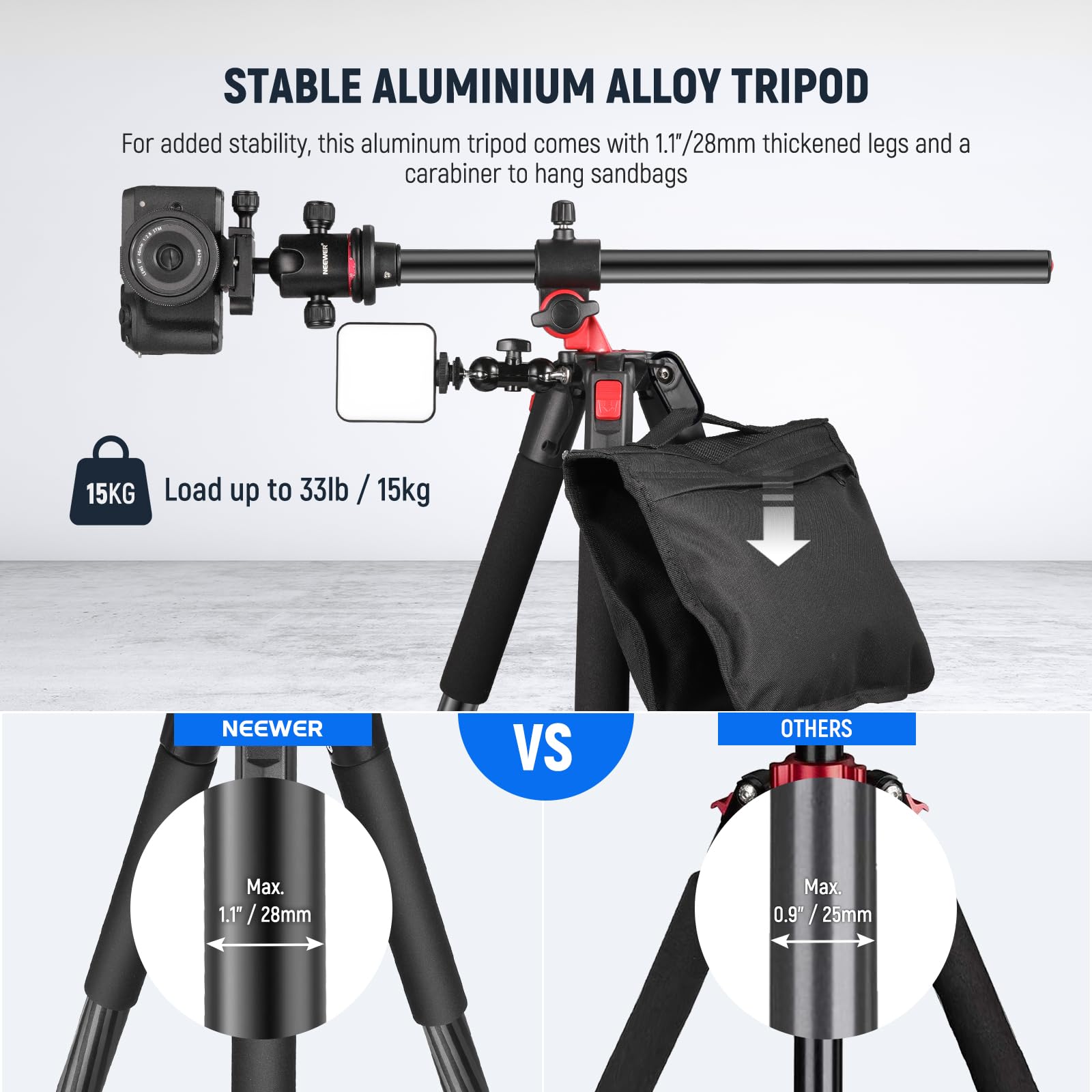 Neewer 72 Inch Camera Tripod Monopod With Center Column And Ball Head Aluminum, Arca Type Qr Plate, Bag, Horizontal Tripod Overh