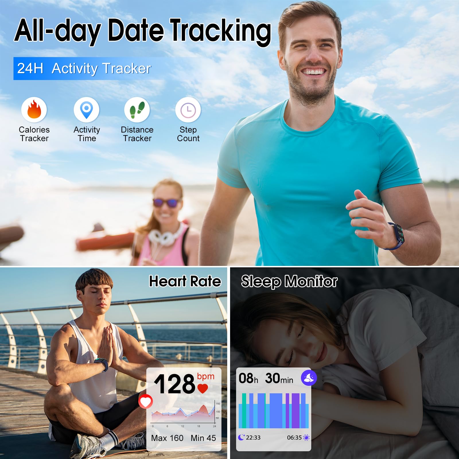 Smart Watch, 1.85 '' Hd Smartwatch For Men (Answer/Make Call), Fitness Activity Tracker, 110+ Sports Modes/Heart Rate/Sleep Moni