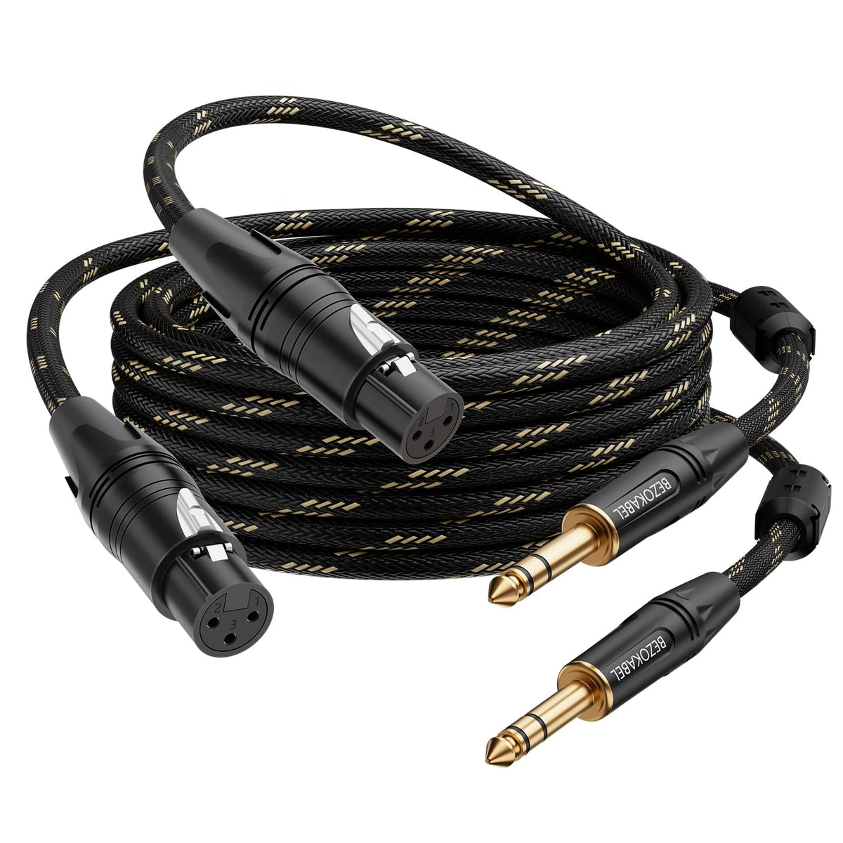 Bezokabel Xlr To 1/4 Inch (6.35Mm) Trs Cable, Balanced Xlr Female To 1/4 Adapter 10Ft 2Pack, Quarter Inch To Xlr Microphone Cabl