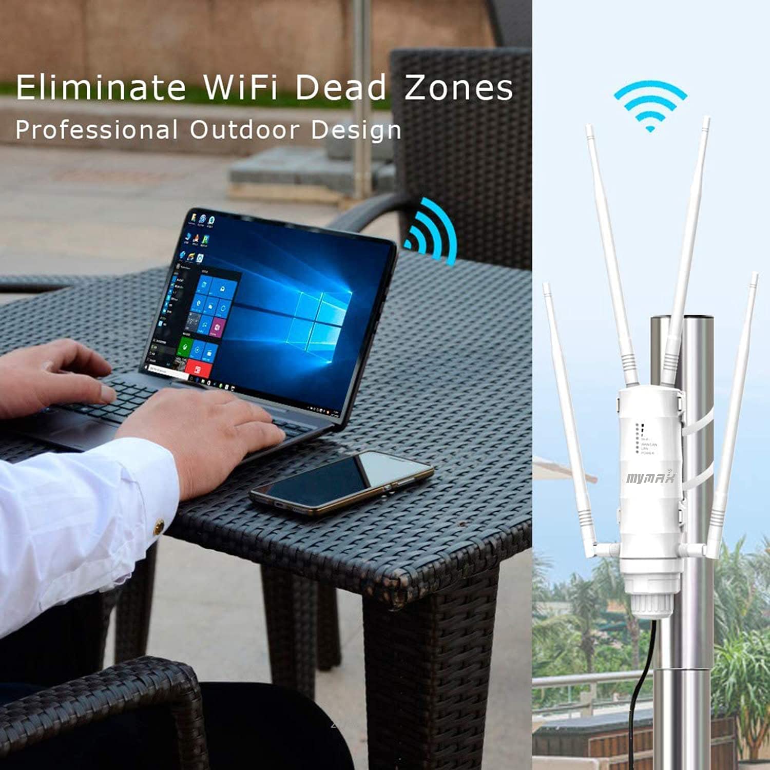 Ac1200 Long Range Outdoor Wifi Mesh Extender With Ethernet Port & 4 Antenna, Mymax Wn572Hp3 Dual Band 1200Mbps Weatherproof Outs