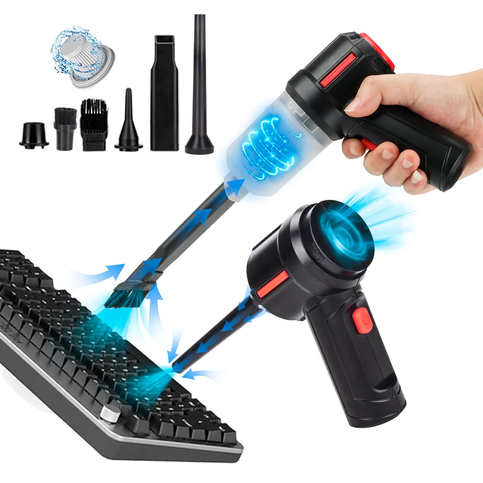 Meudeen Electric Rechargeable Air Duster For Computer Cleaning  Compressed Air Duster  Mini Vacuum  Keyboard Cleaner 3 In 1